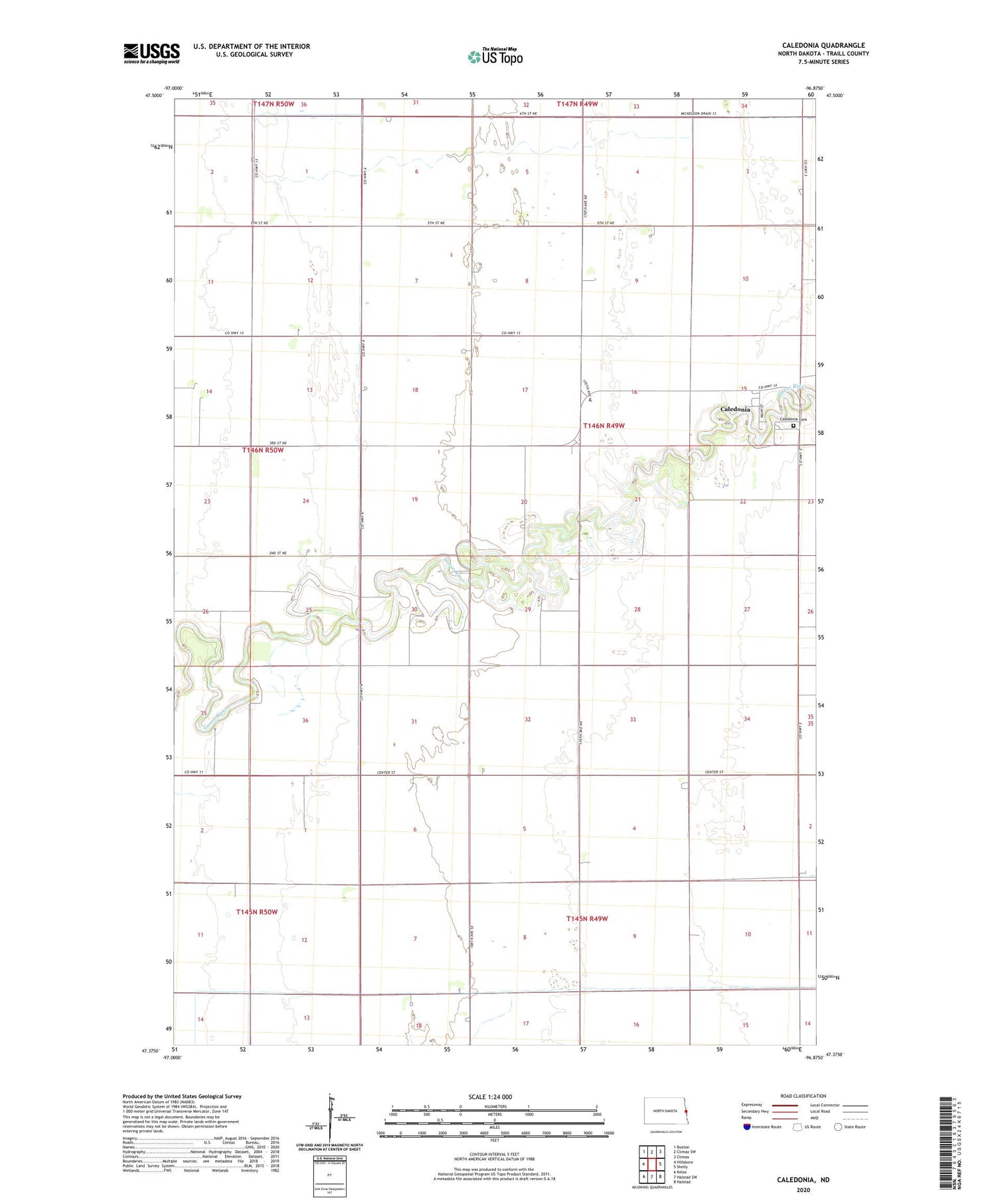 Caledonia North Dakota US Topo Map Image