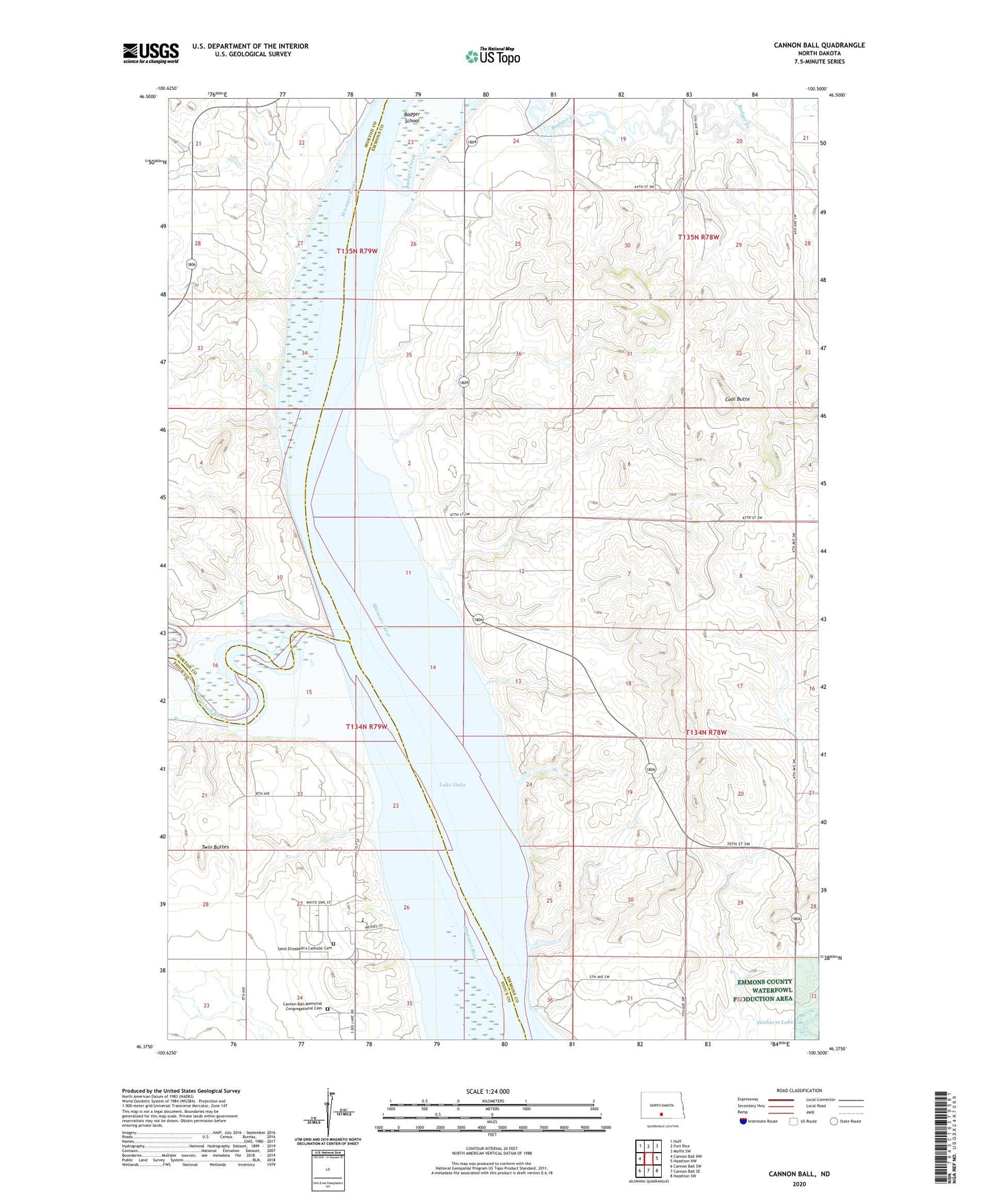 Cannon Ball North Dakota US Topo Map Image