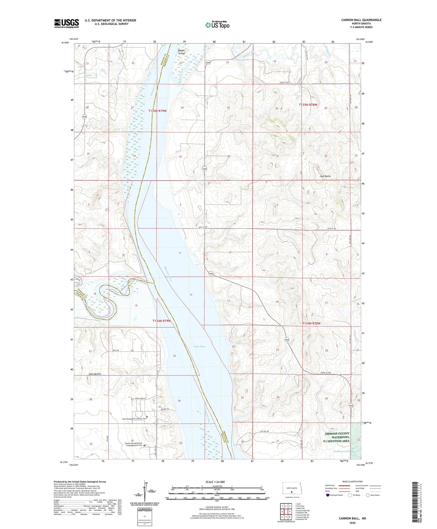 Cannon Ball North Dakota US Topo Map Image
