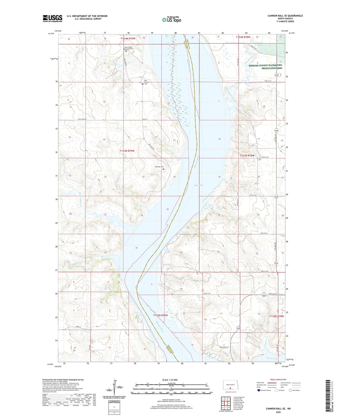 Cannon Ball SE North Dakota US Topo Map Image