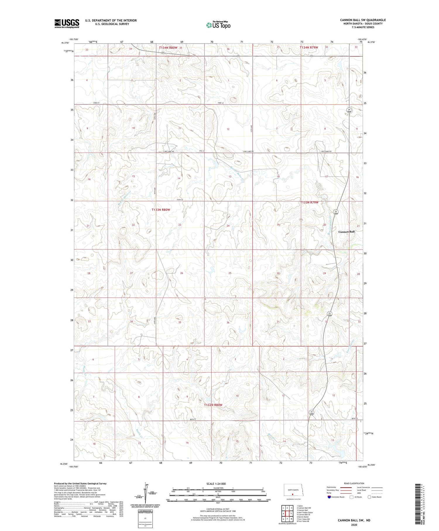 Cannon Ball SW North Dakota US Topo Map Image