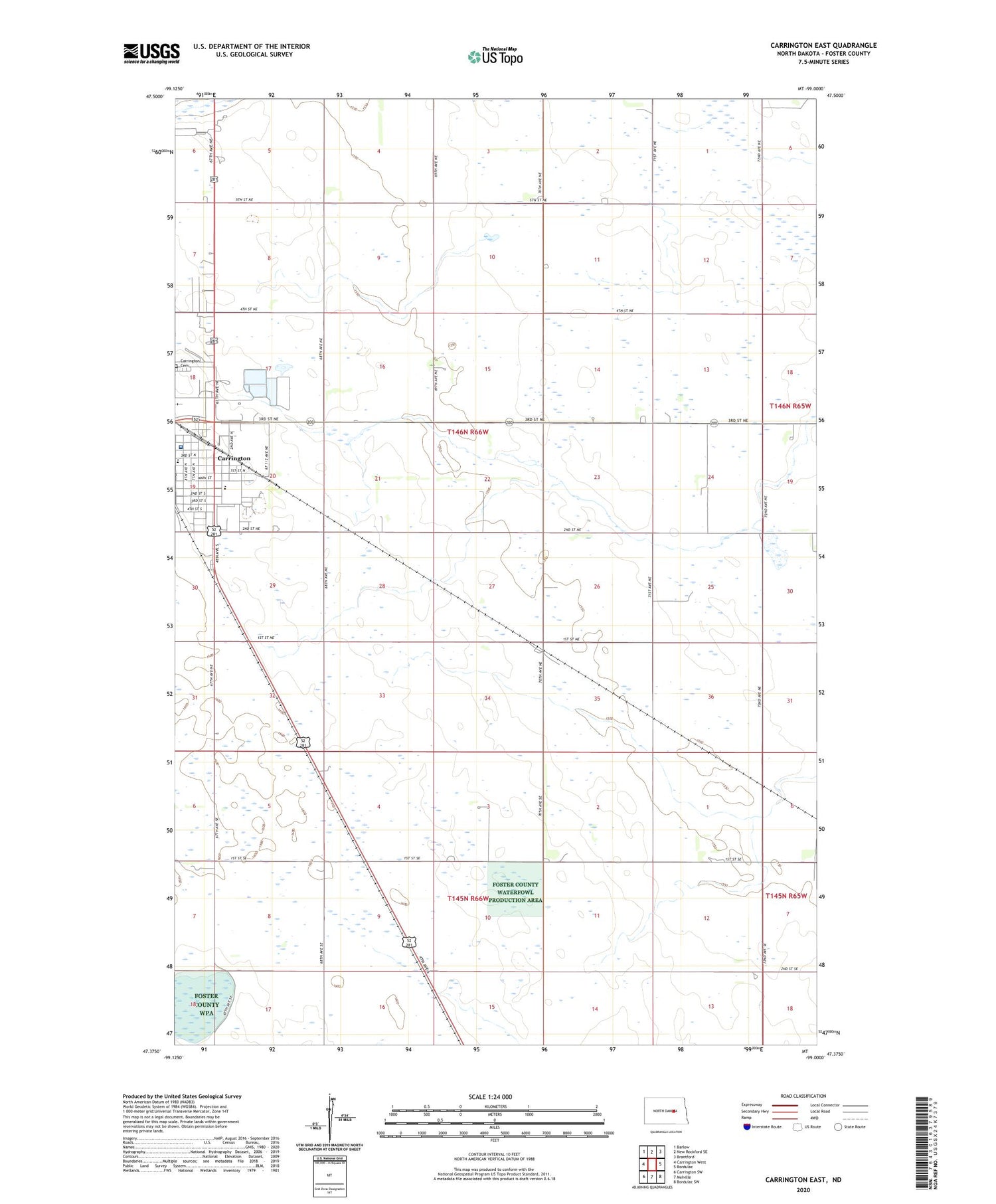 Carrington East North Dakota US Topo Map Image