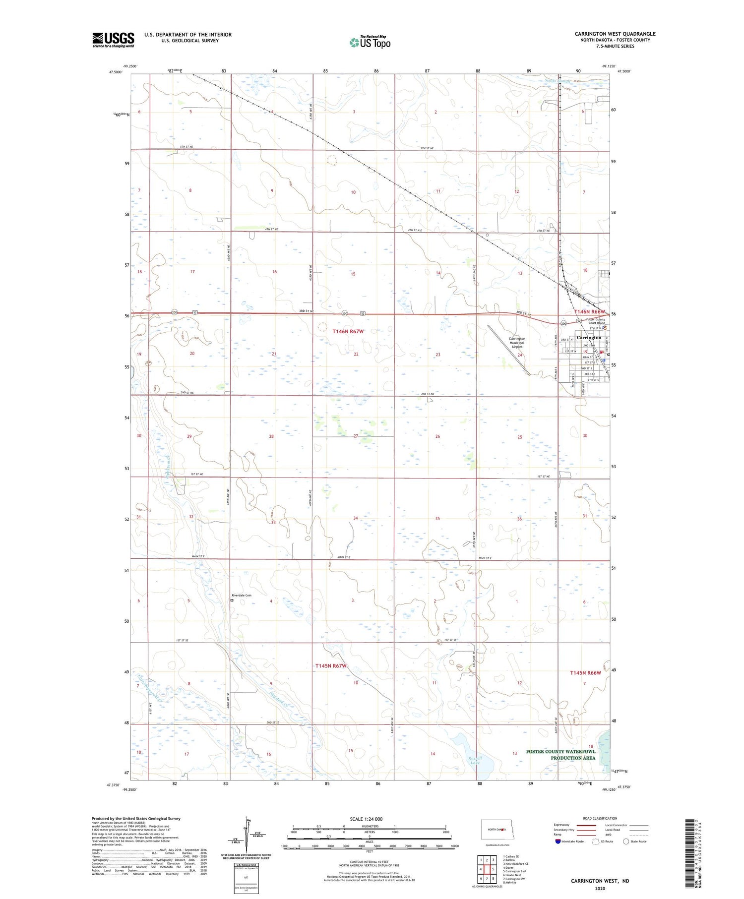 Carrington West North Dakota US Topo Map Image