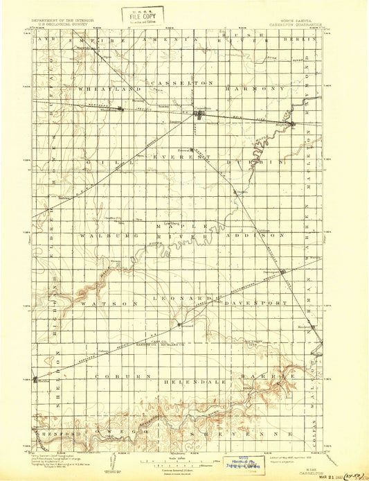 Historic 1897 Casselton North Dakota 30'x30' Topo Map Image