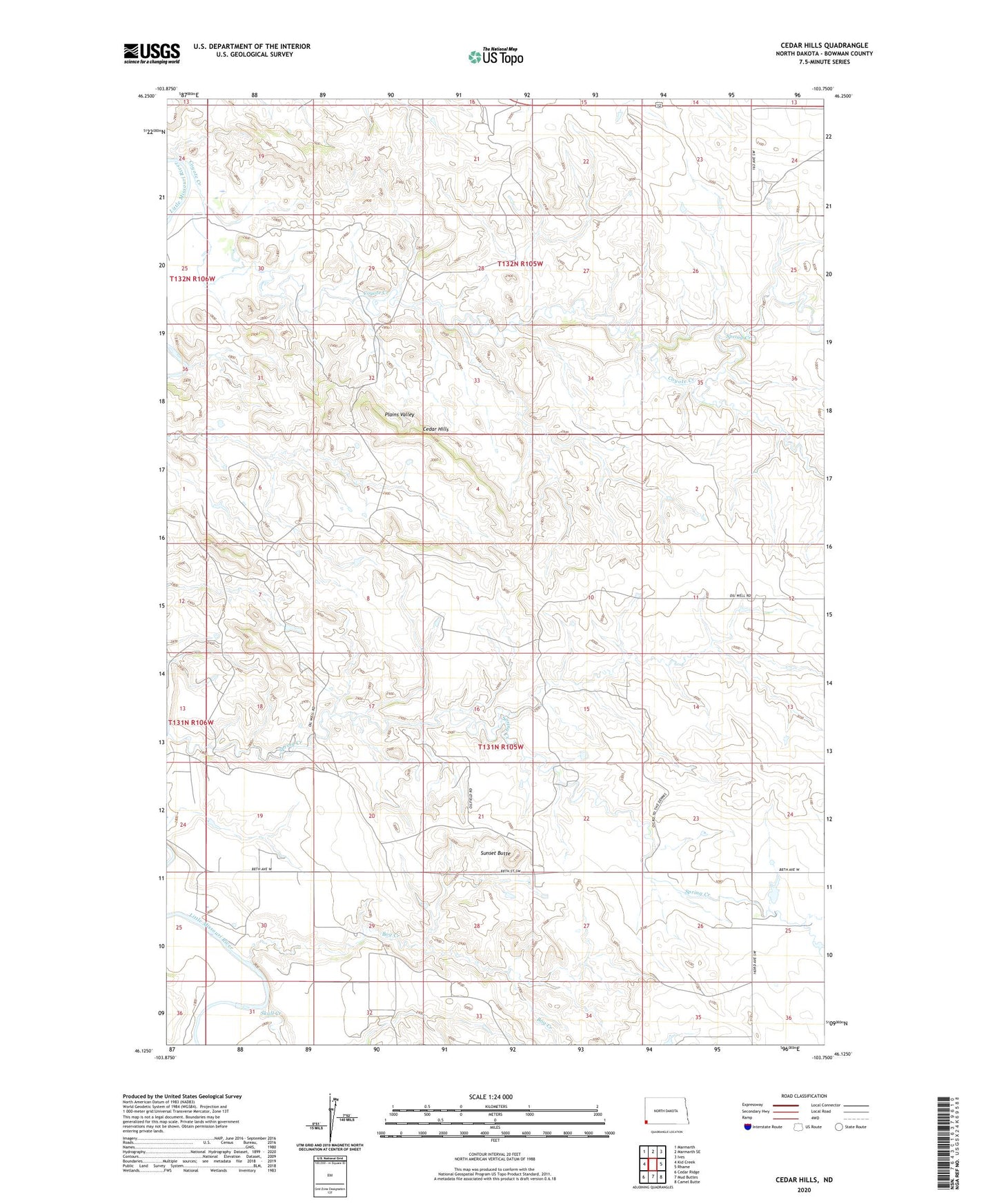 Cedar Hills North Dakota US Topo Map Image