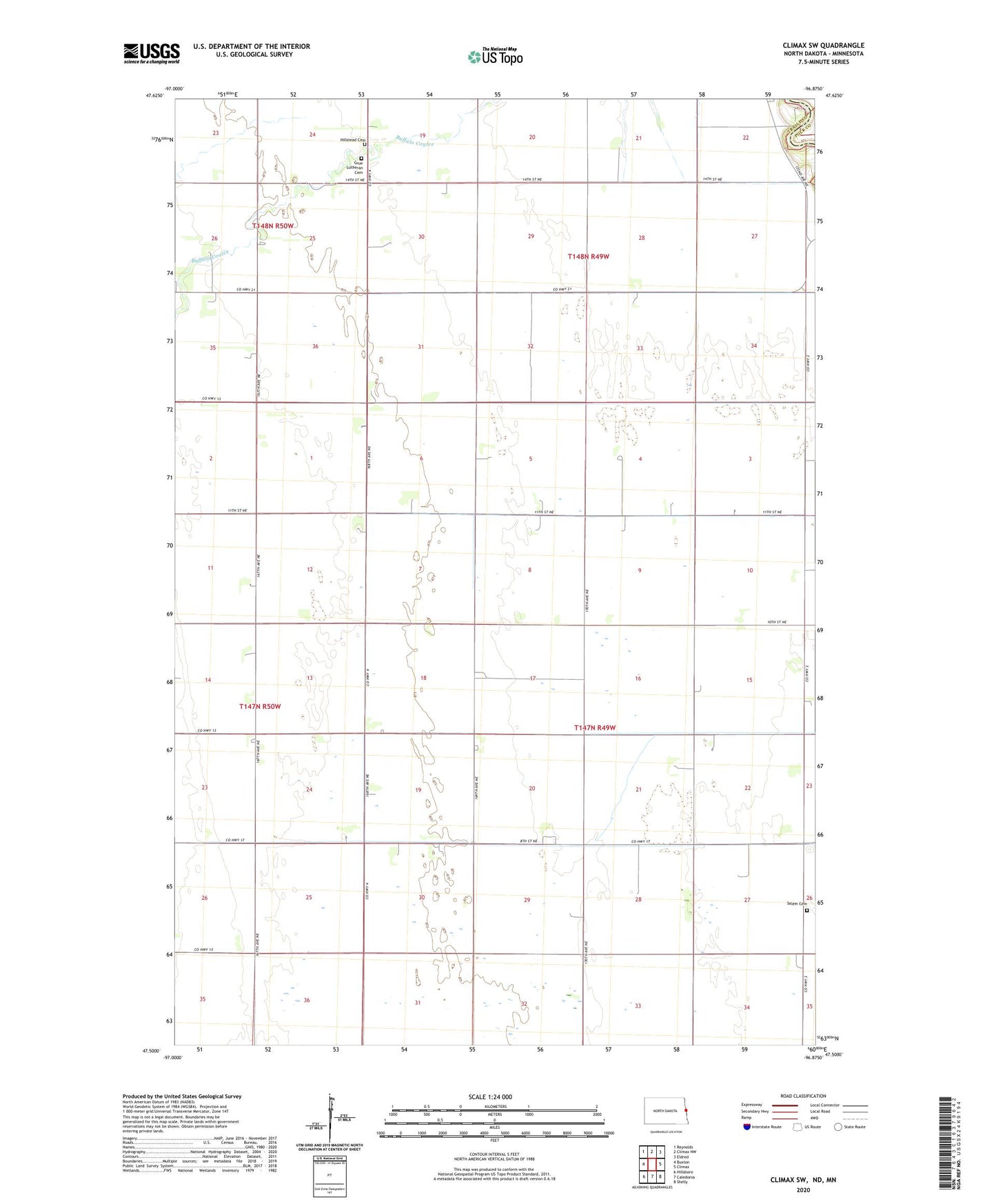 Climax SW North Dakota US Topo Map Image