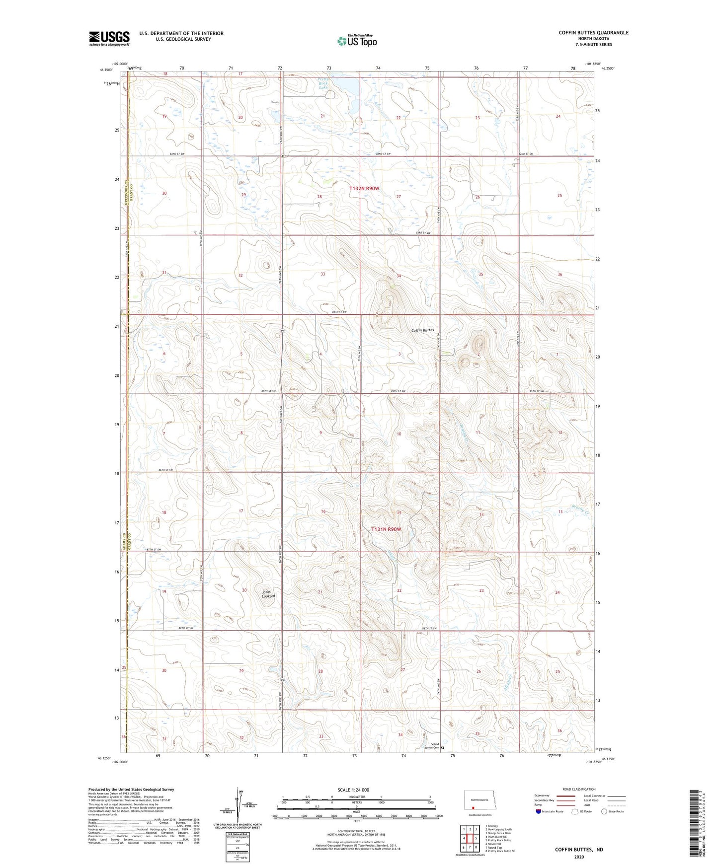 Coffin Buttes North Dakota US Topo Map Image