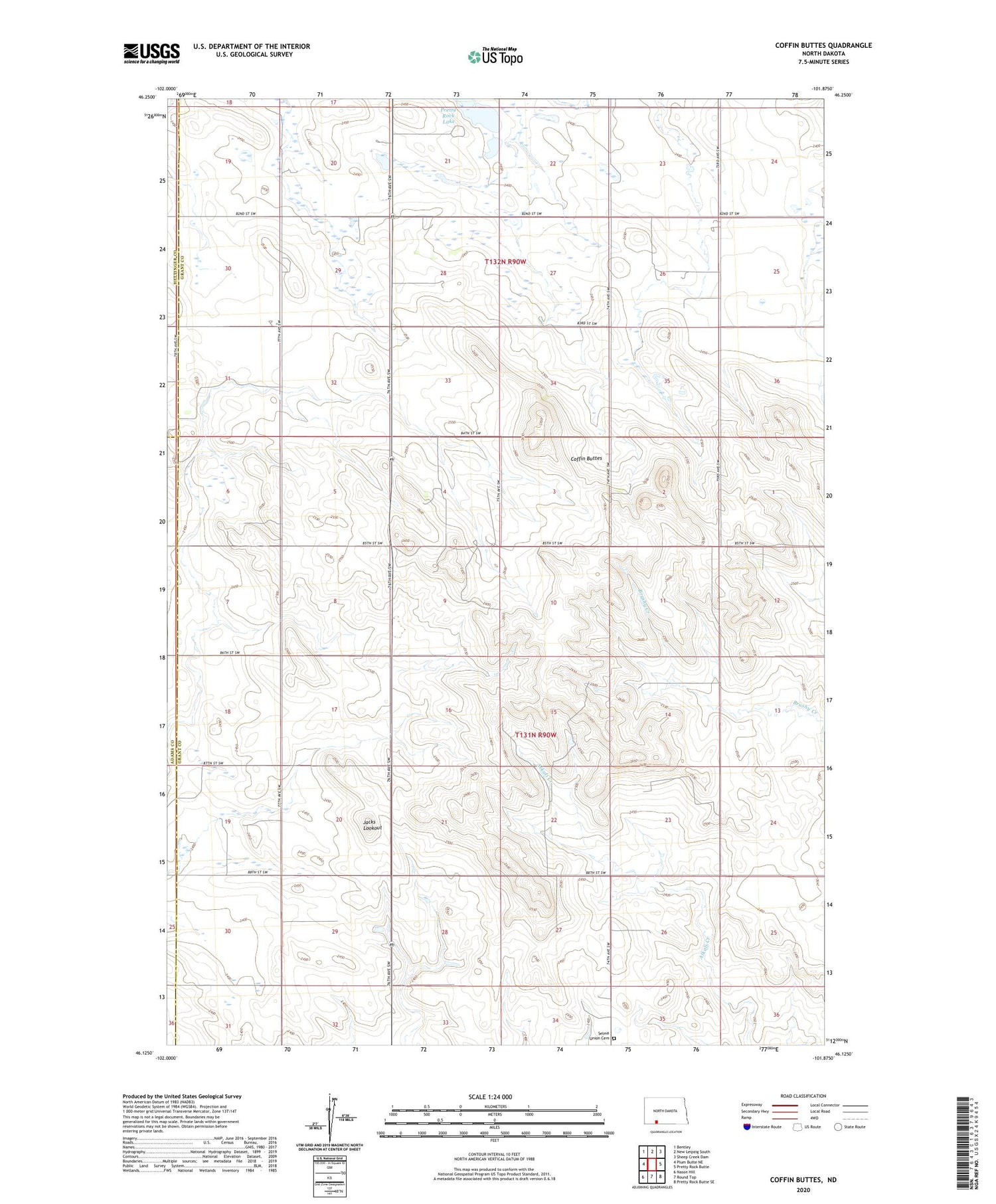 Coffin Buttes North Dakota US Topo Map Image