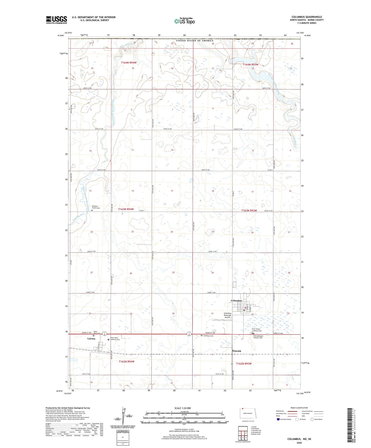 Columbus North Dakota US Topo Map Image
