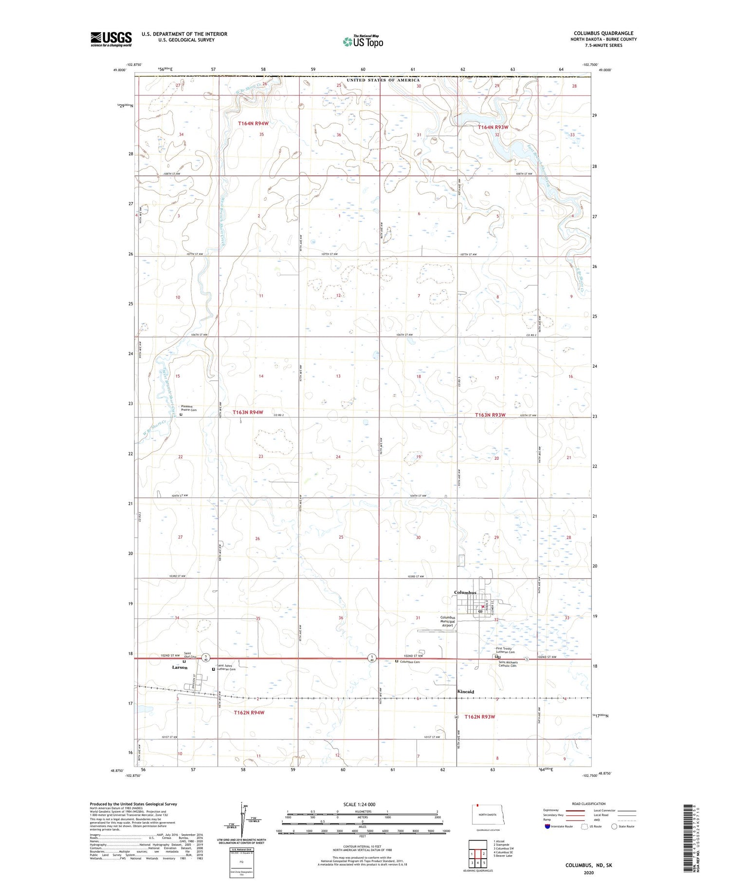 Columbus North Dakota US Topo Map Image