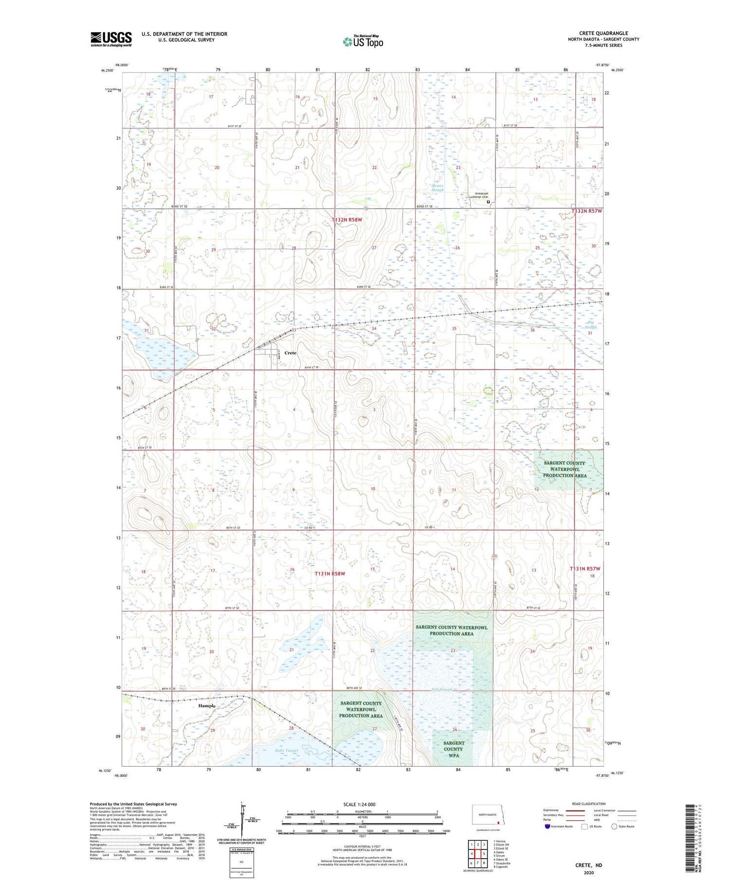 Crete North Dakota US Topo Map Image