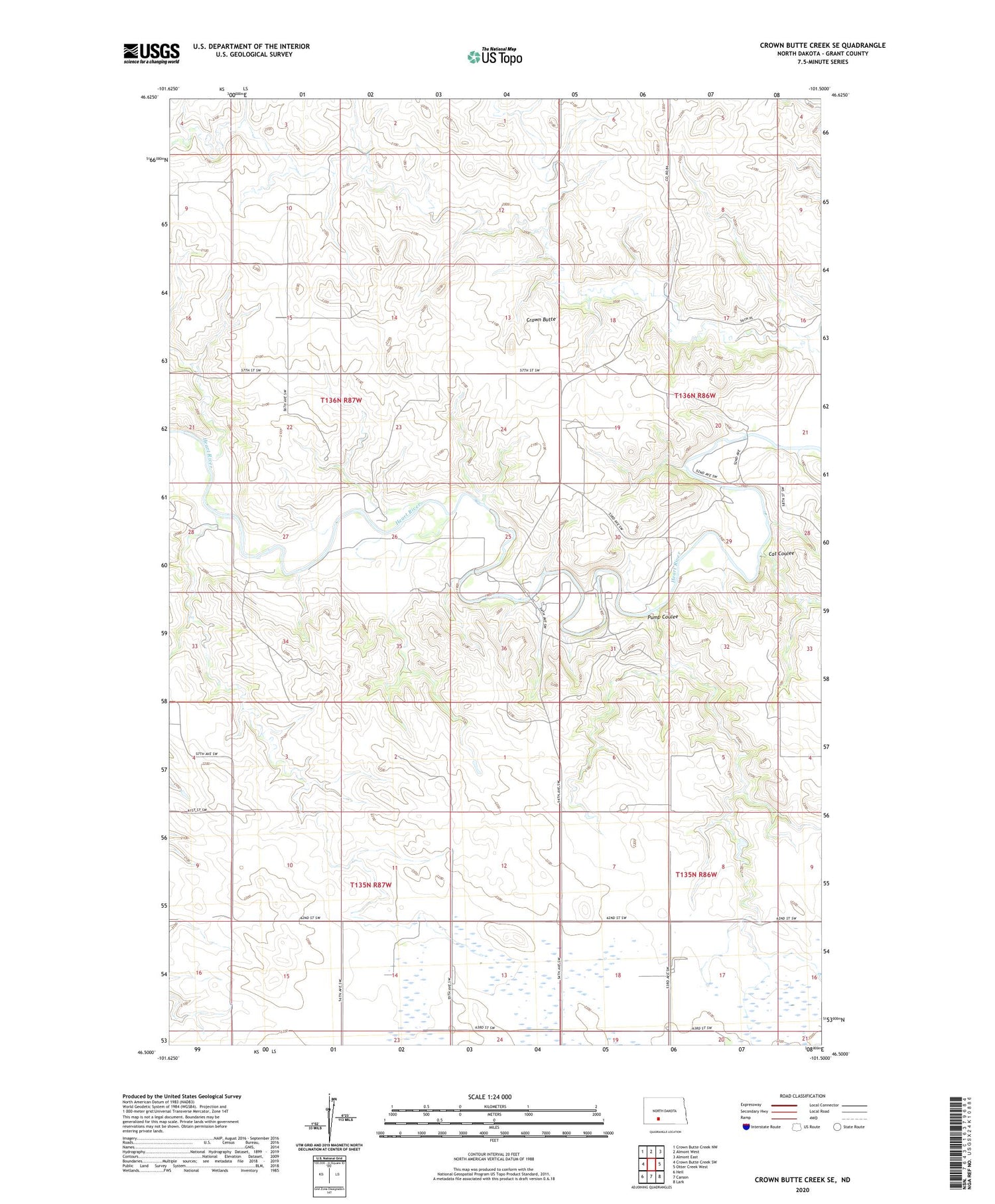 Crown Butte Creek SE North Dakota US Topo Map Image