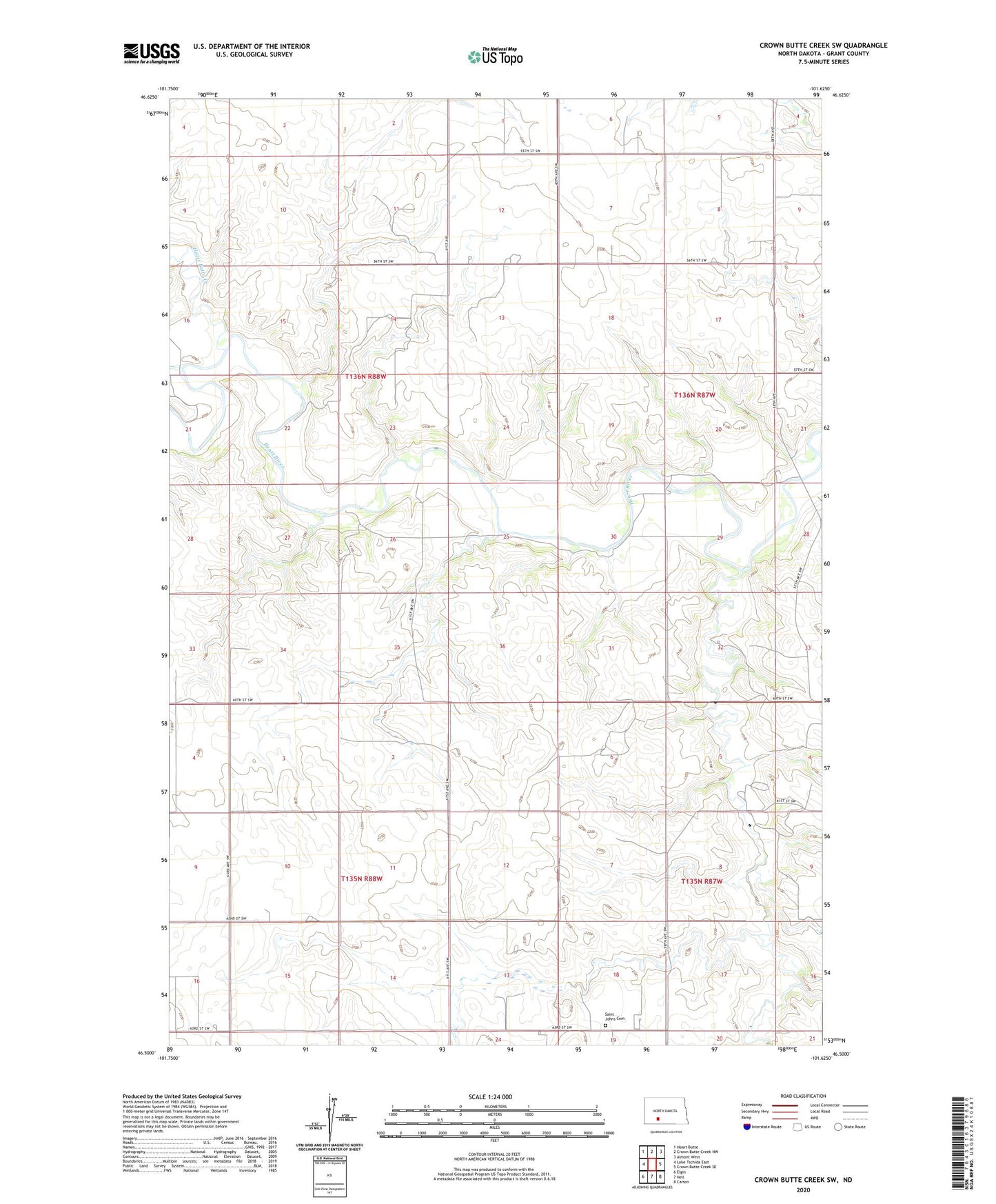 Crown Butte Creek SW North Dakota US Topo Map Image