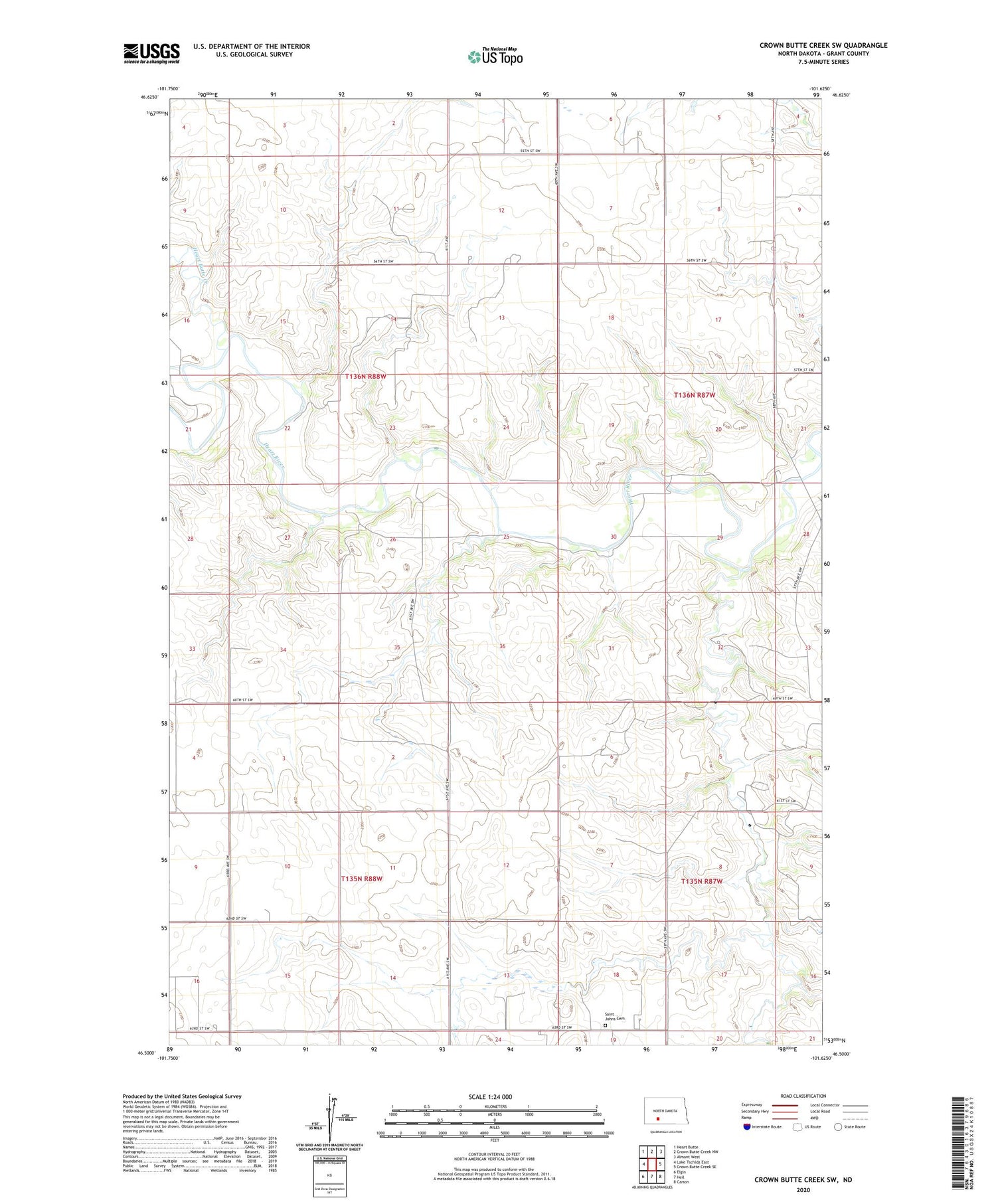 Crown Butte Creek SW North Dakota US Topo Map Image