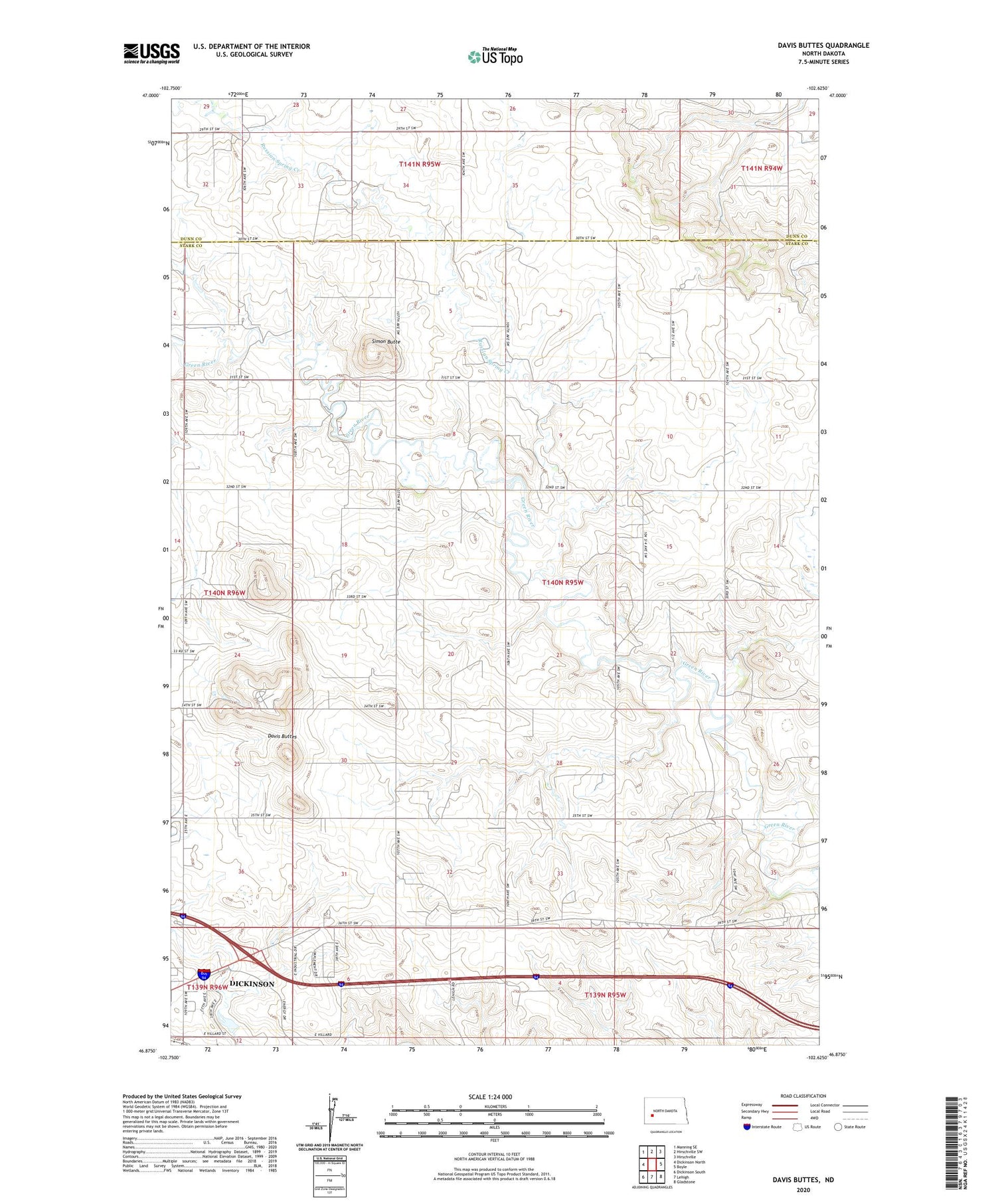 Davis Buttes North Dakota US Topo Map Image