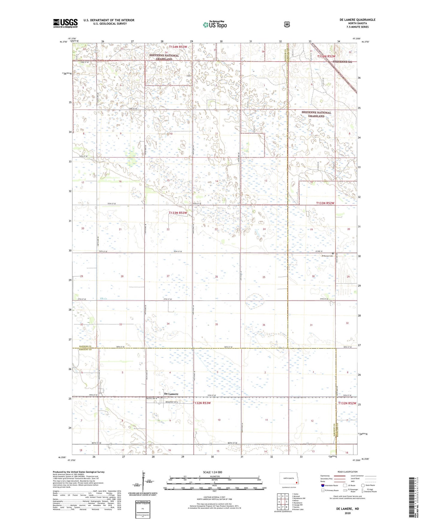 De Lamere North Dakota US Topo Map Image