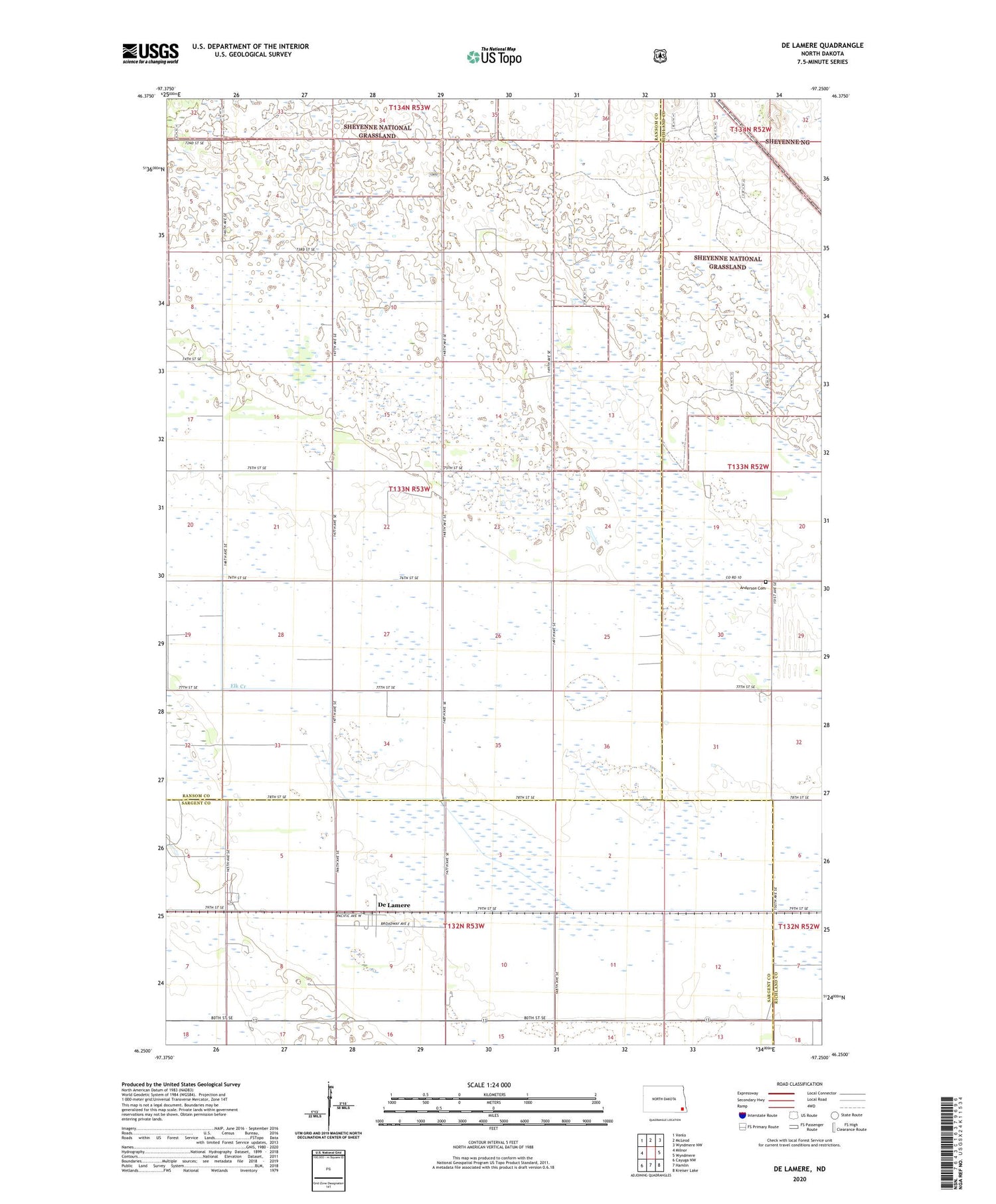 De Lamere North Dakota US Topo Map Image