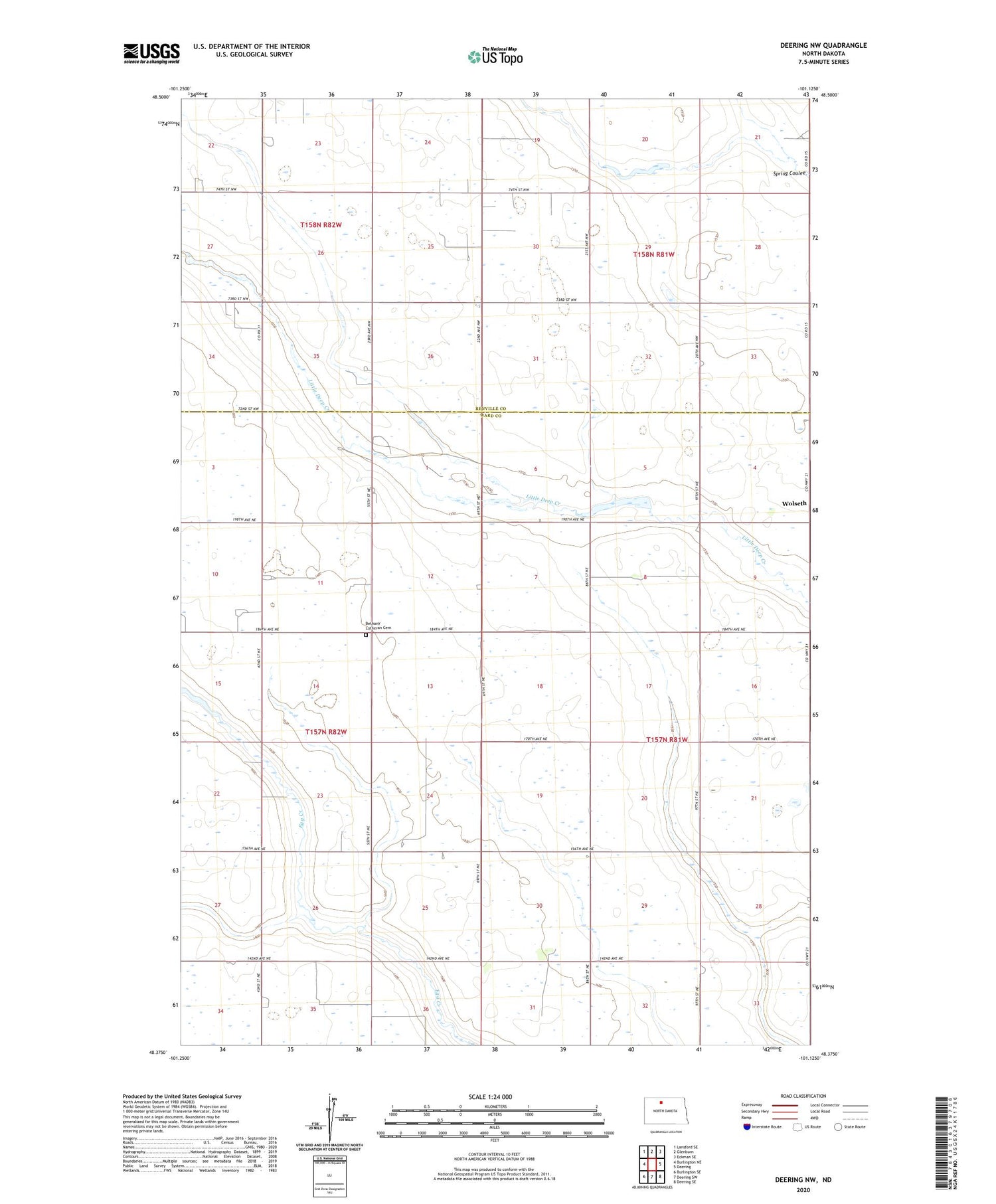 Deering NW North Dakota US Topo Map Image
