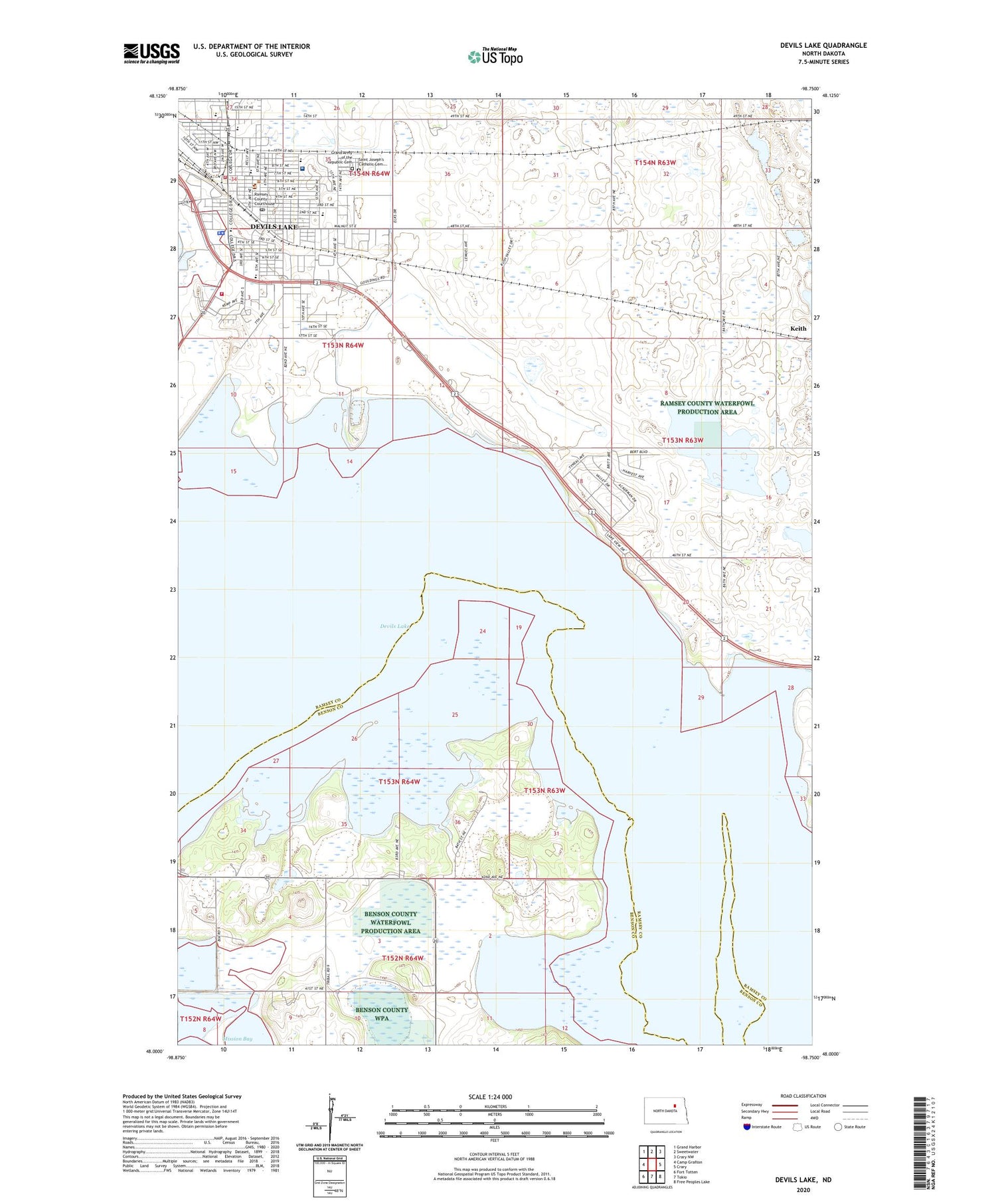 Devils Lake North Dakota US Topo Map Image