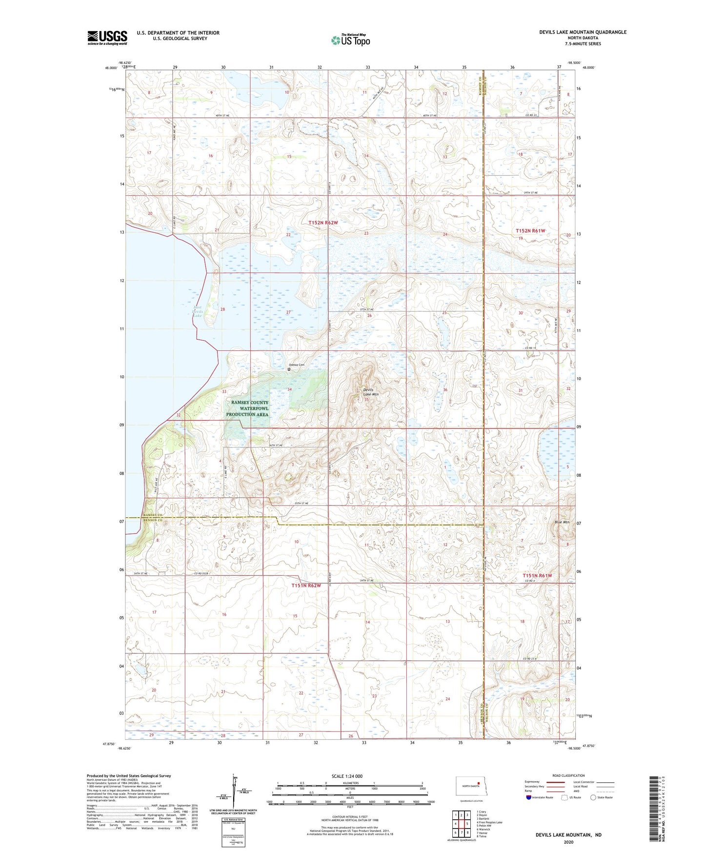 Devils Lake Mountain North Dakota US Topo Map Image