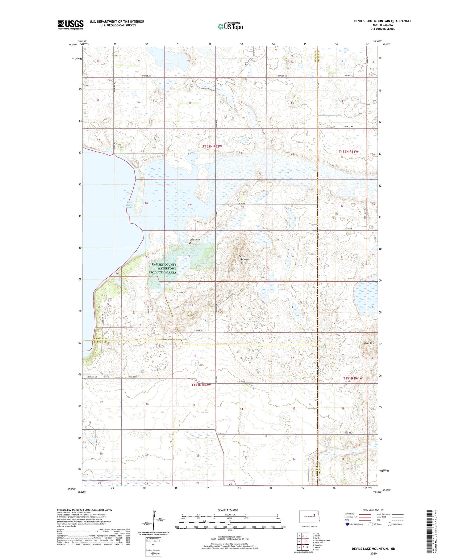 Devils Lake Mountain North Dakota US Topo Map Image