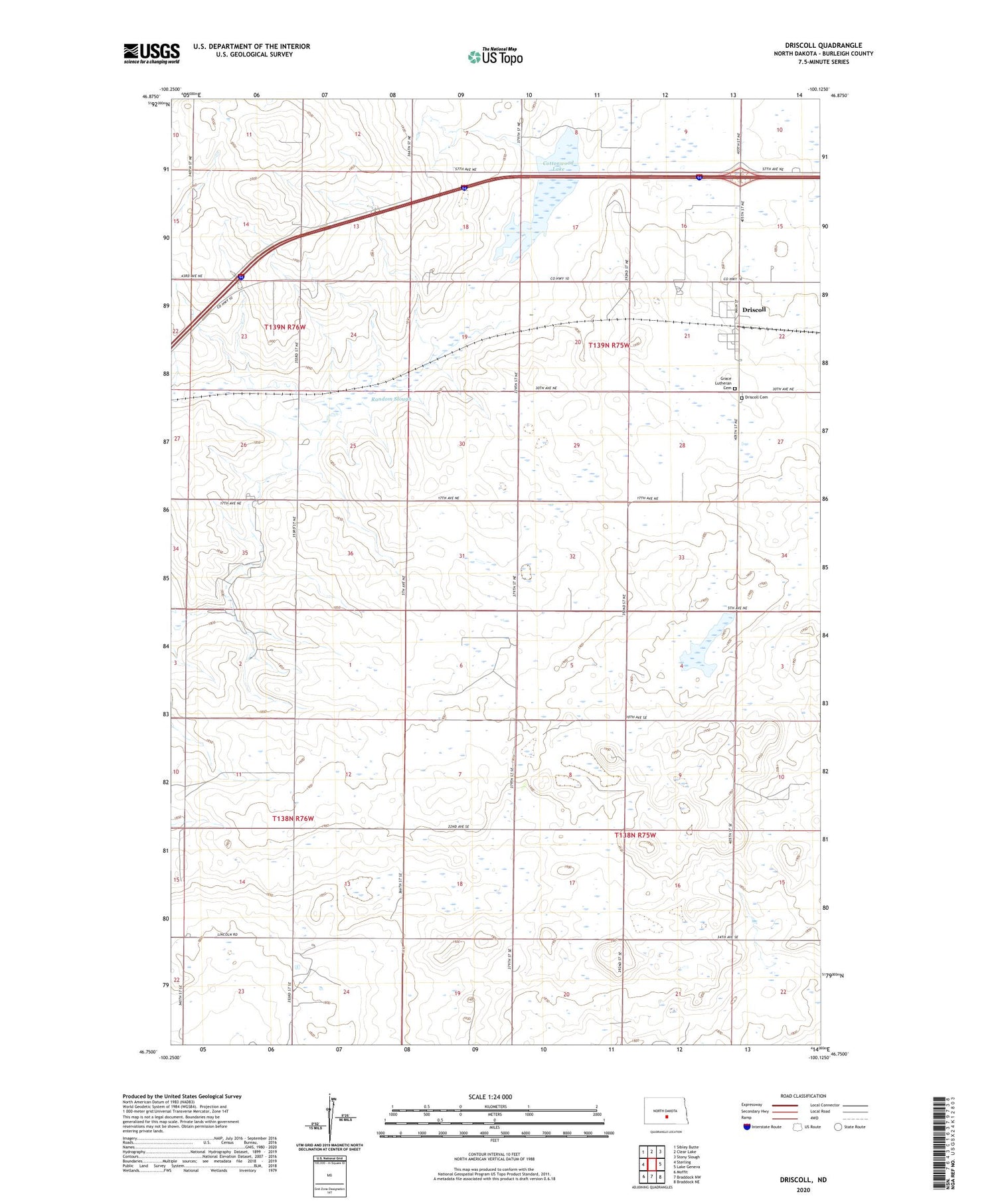 Driscoll North Dakota US Topo Map Image