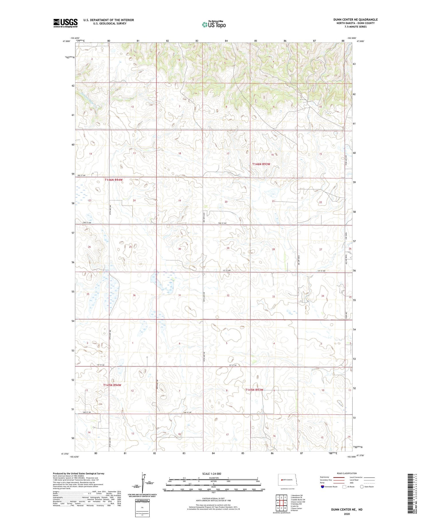 Dunn Center NE North Dakota US Topo Map Image