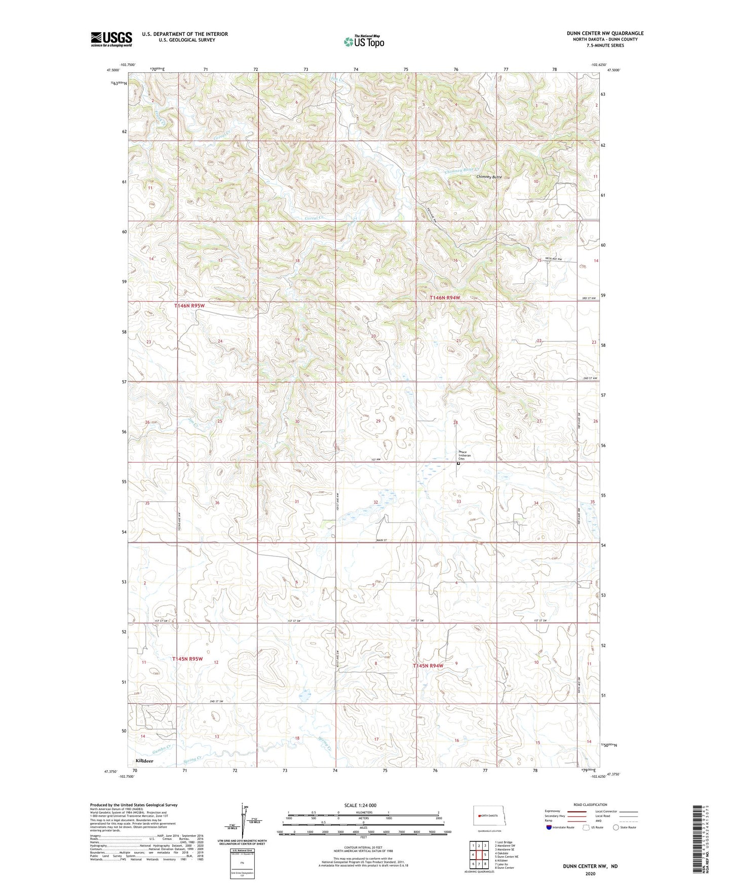 Dunn Center NW North Dakota US Topo Map Image