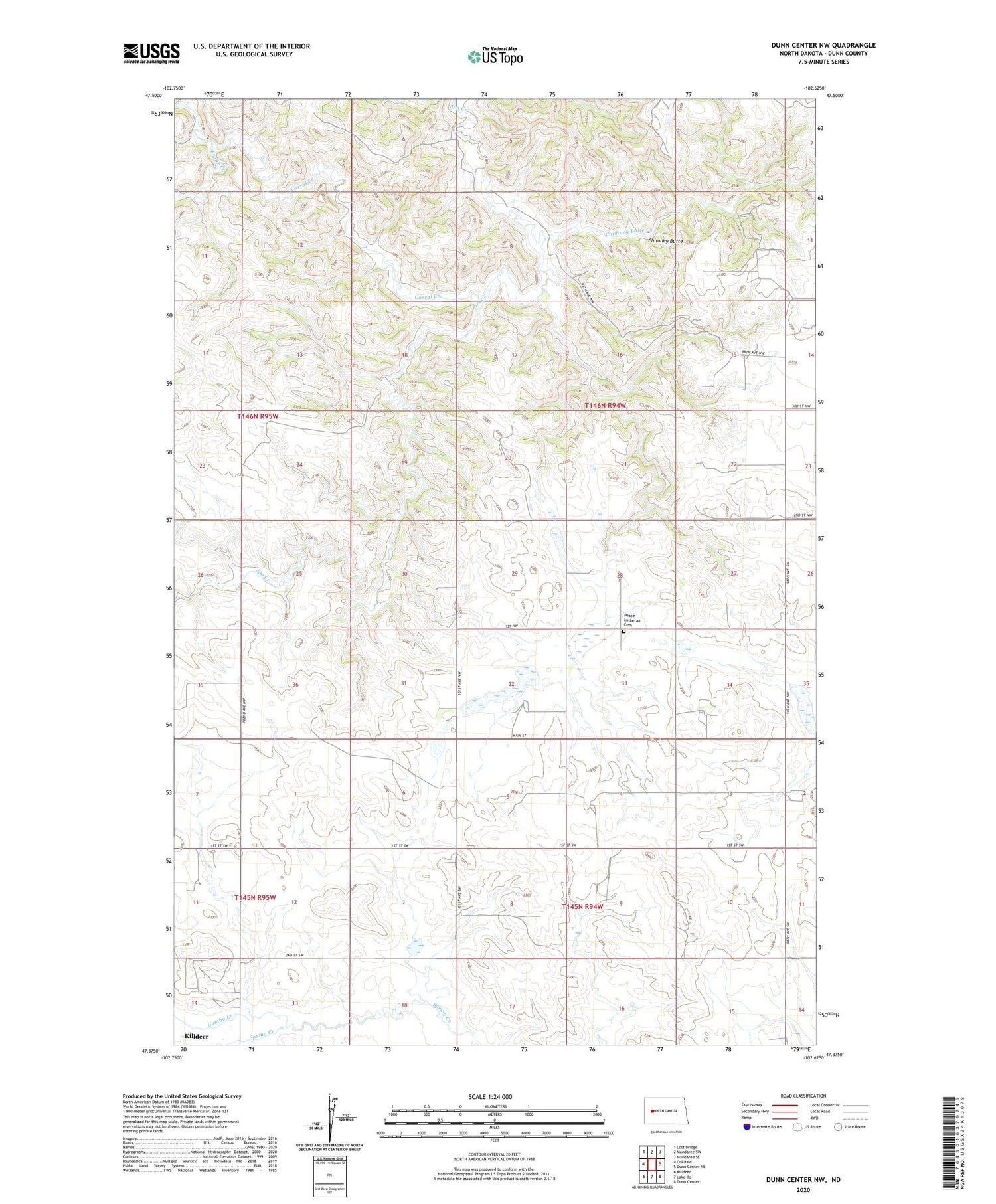 Dunn Center NW North Dakota US Topo Map Image