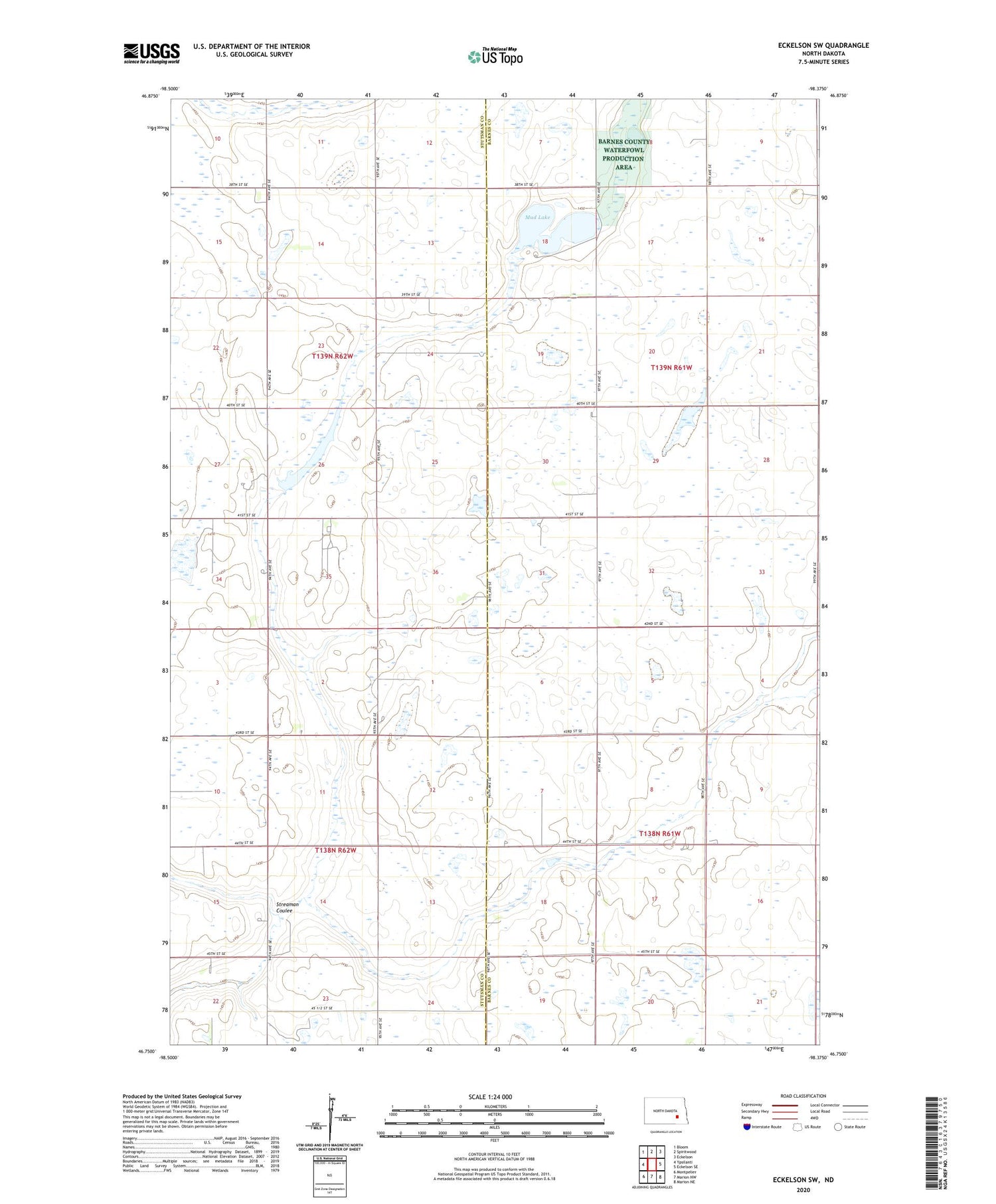 Eckelson SW North Dakota US Topo Map Image