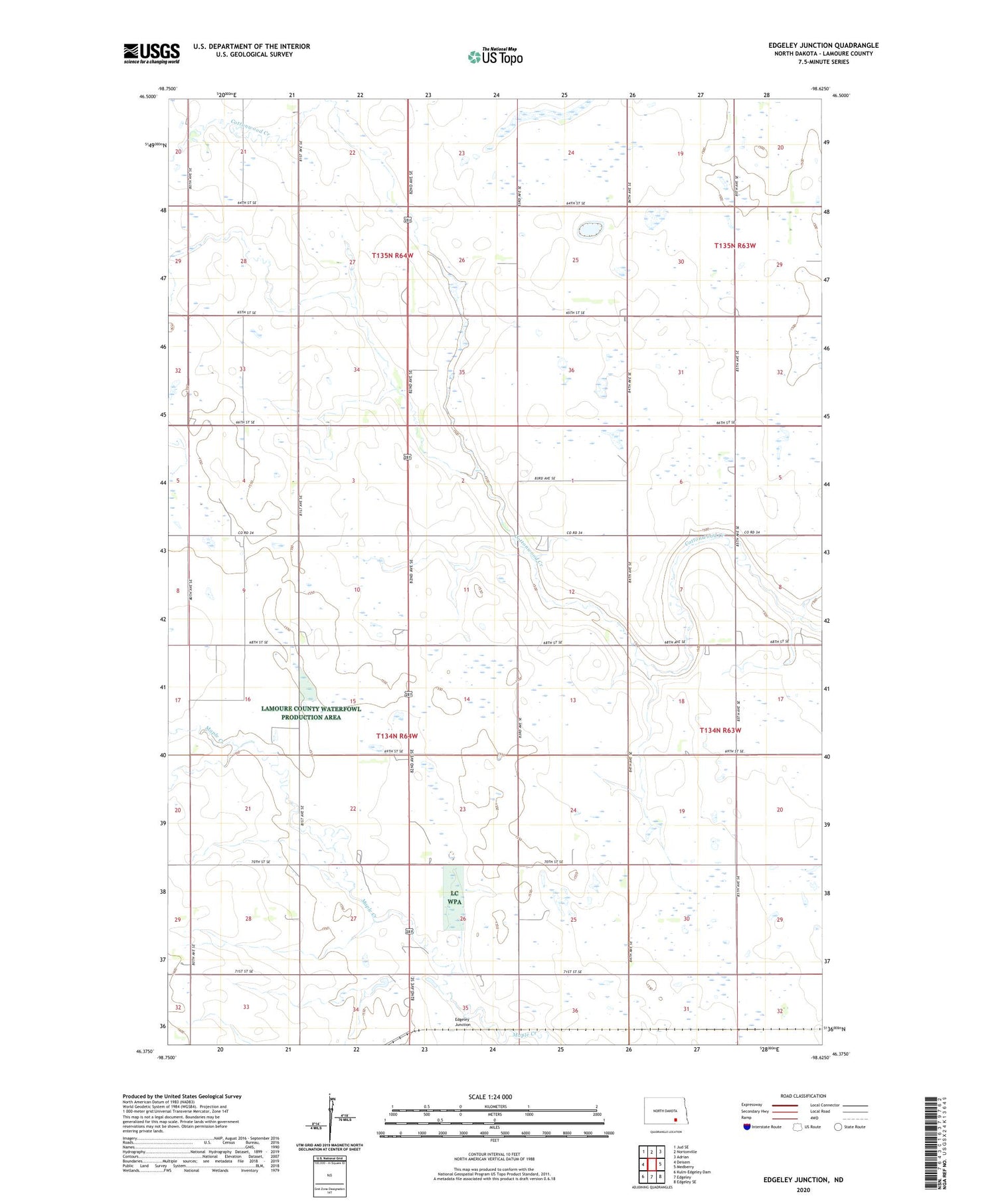 Edgeley Junction North Dakota US Topo Map Image