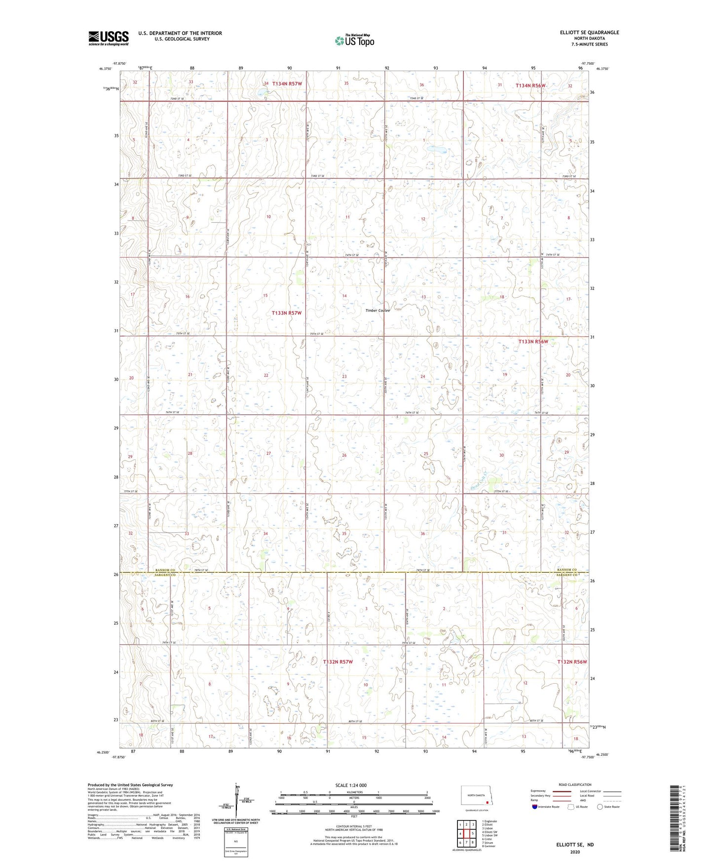Elliott SE North Dakota US Topo Map Image