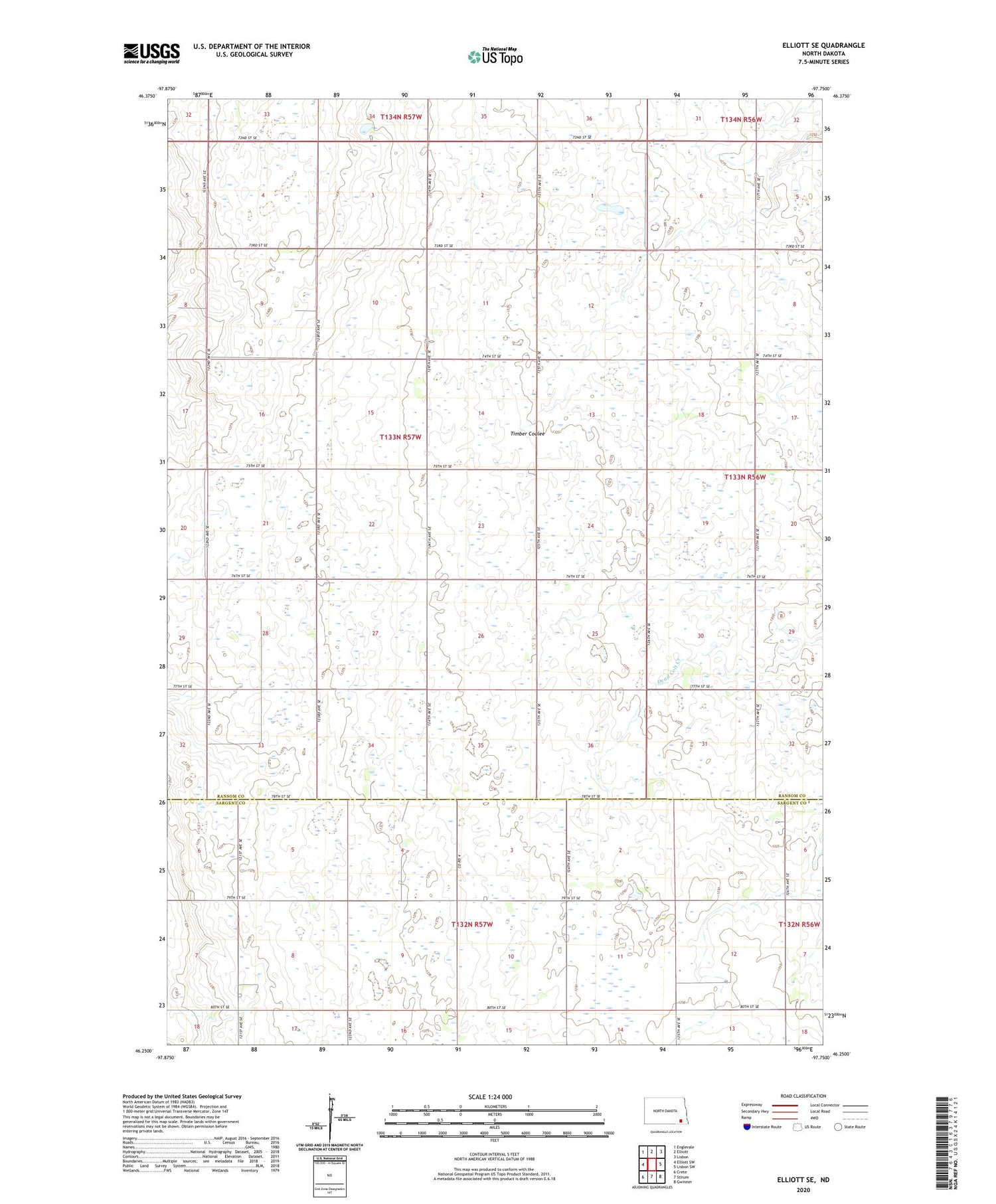 Elliott SE North Dakota US Topo Map Image