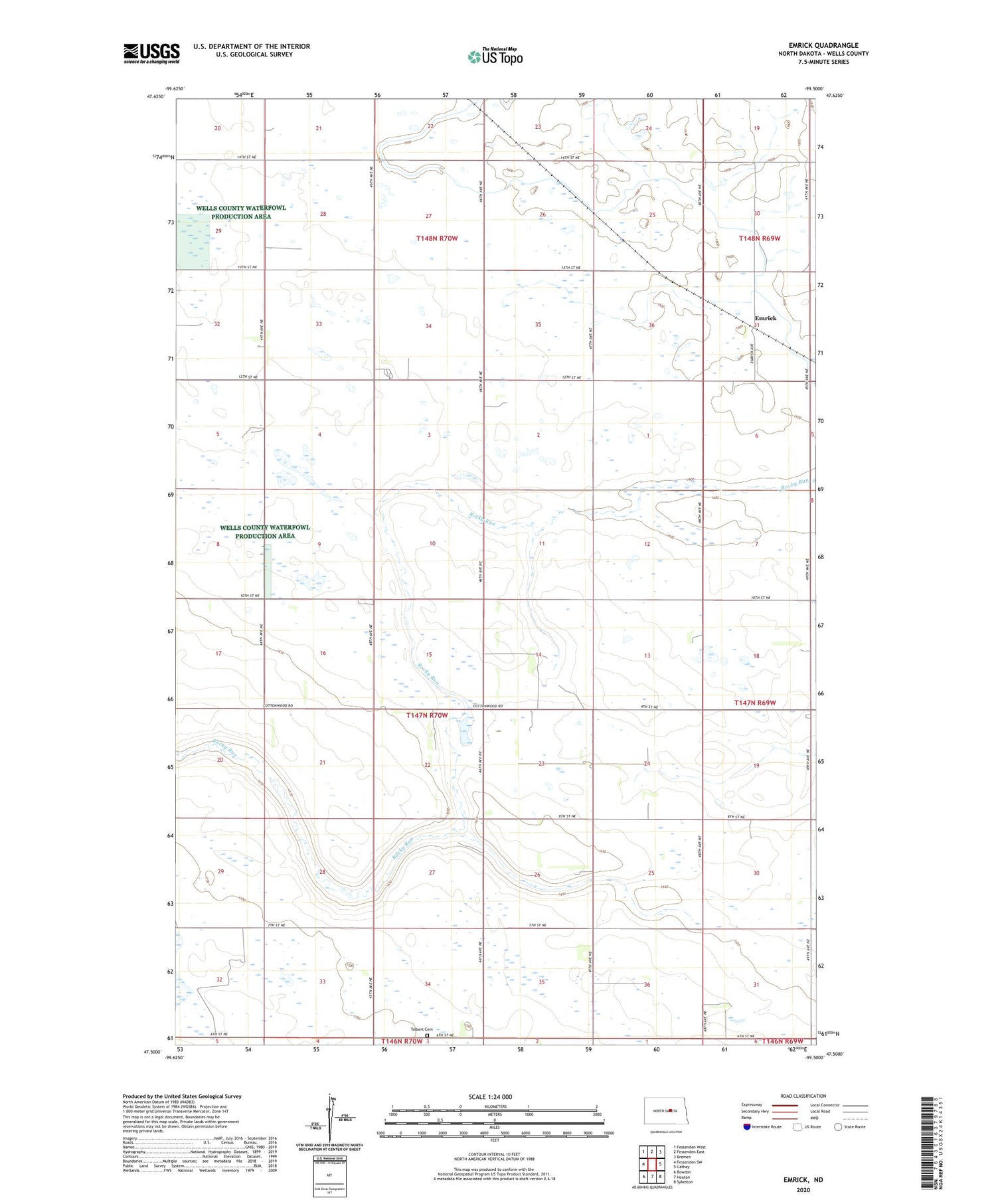 Emrick North Dakota US Topo Map Image