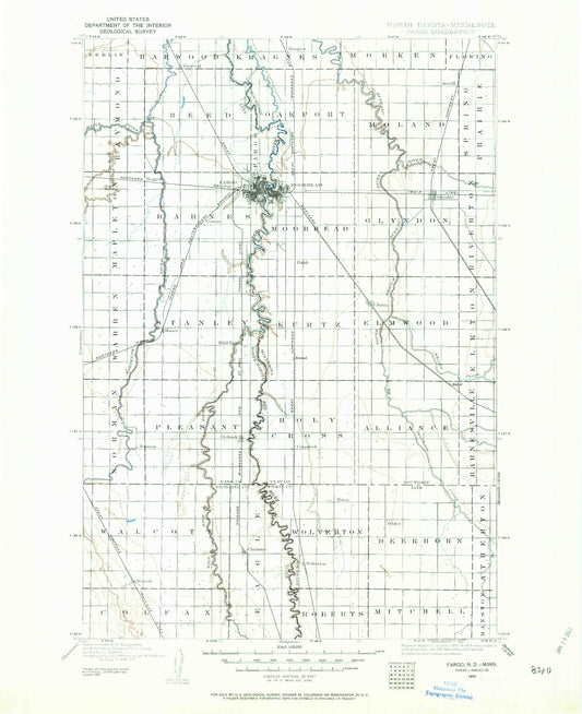 Historic 1895 Fargo North Dakota 30'x30' Topo Map Image