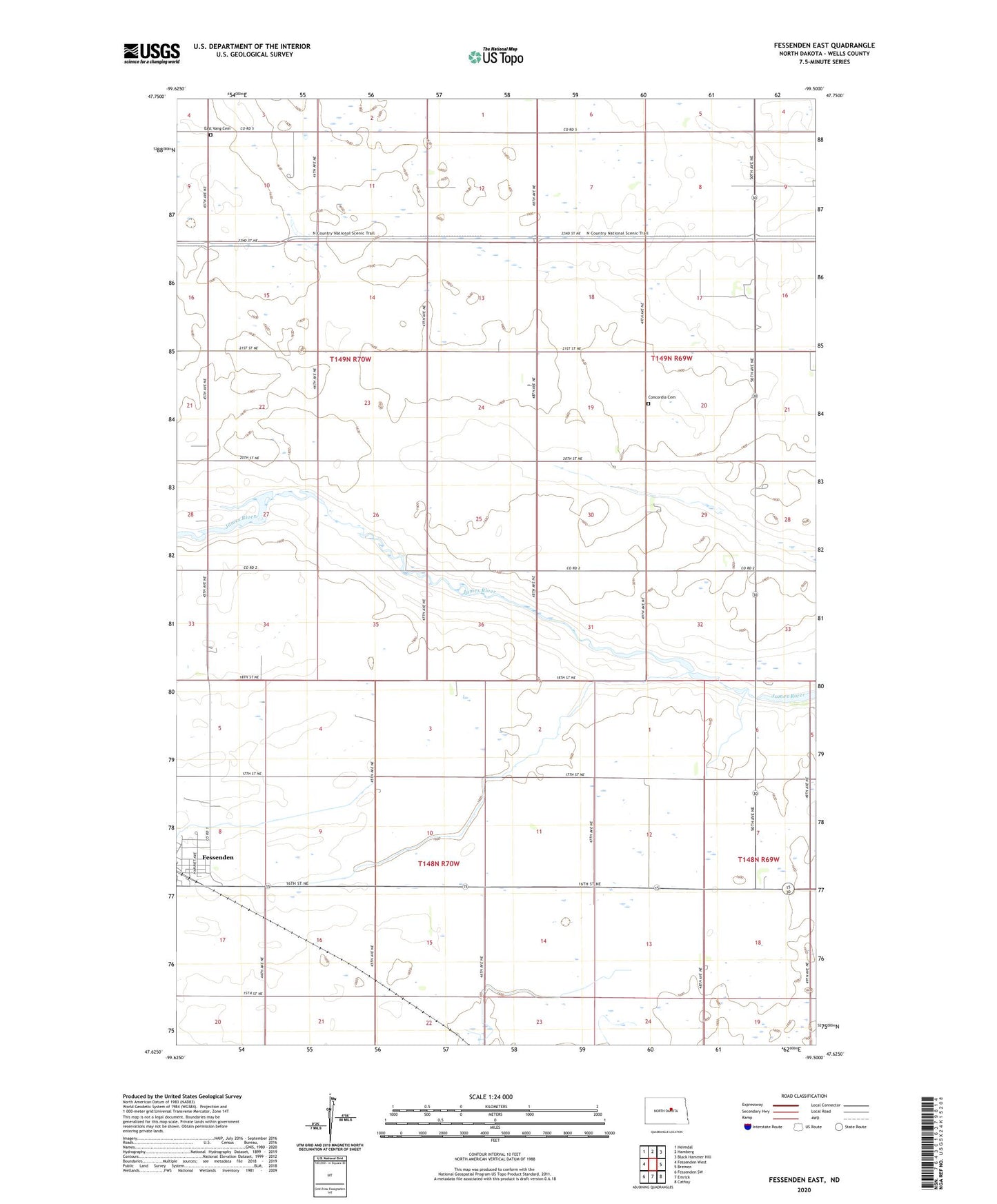 Fessenden East North Dakota US Topo Map Image