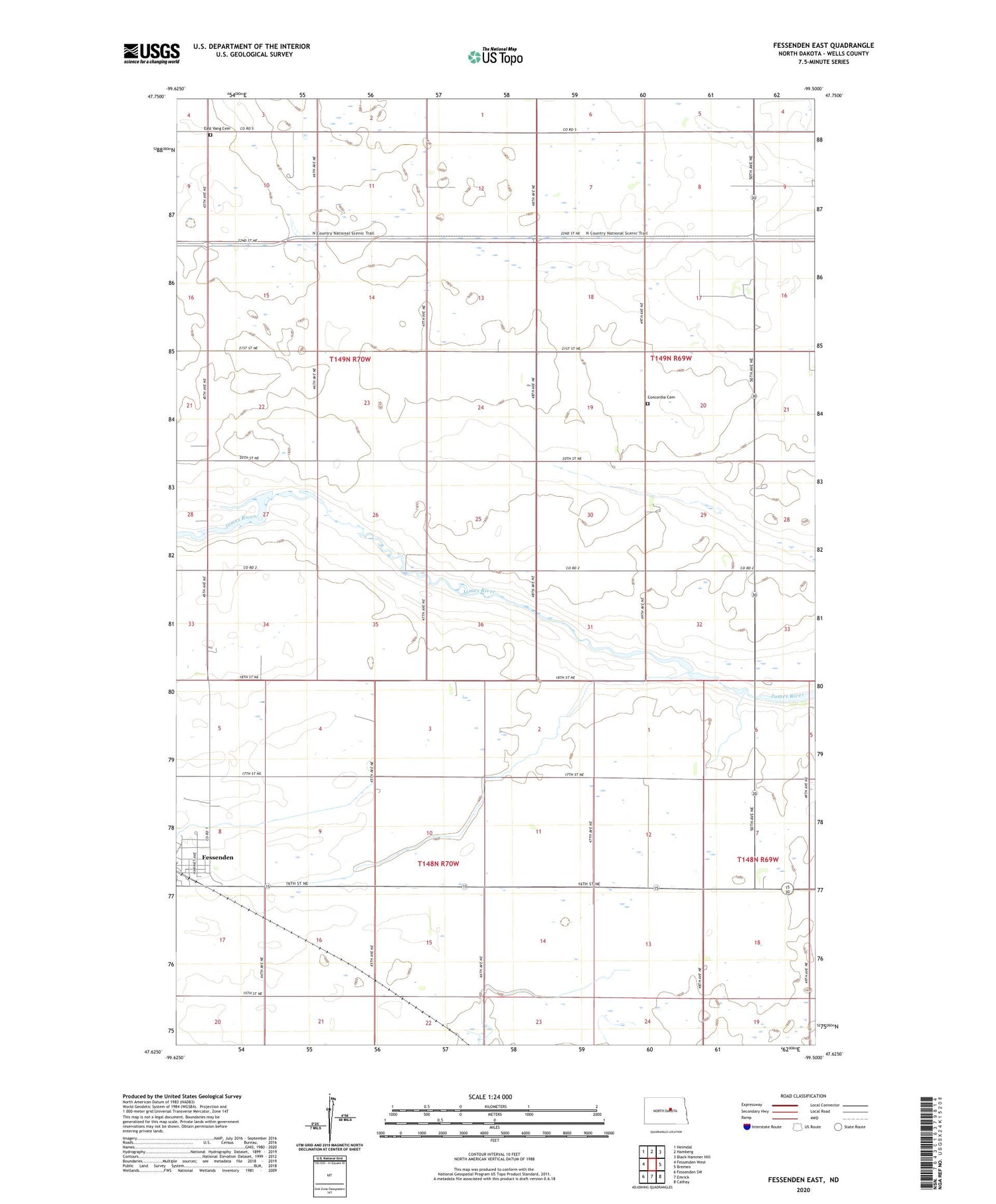 Fessenden East North Dakota US Topo Map Image