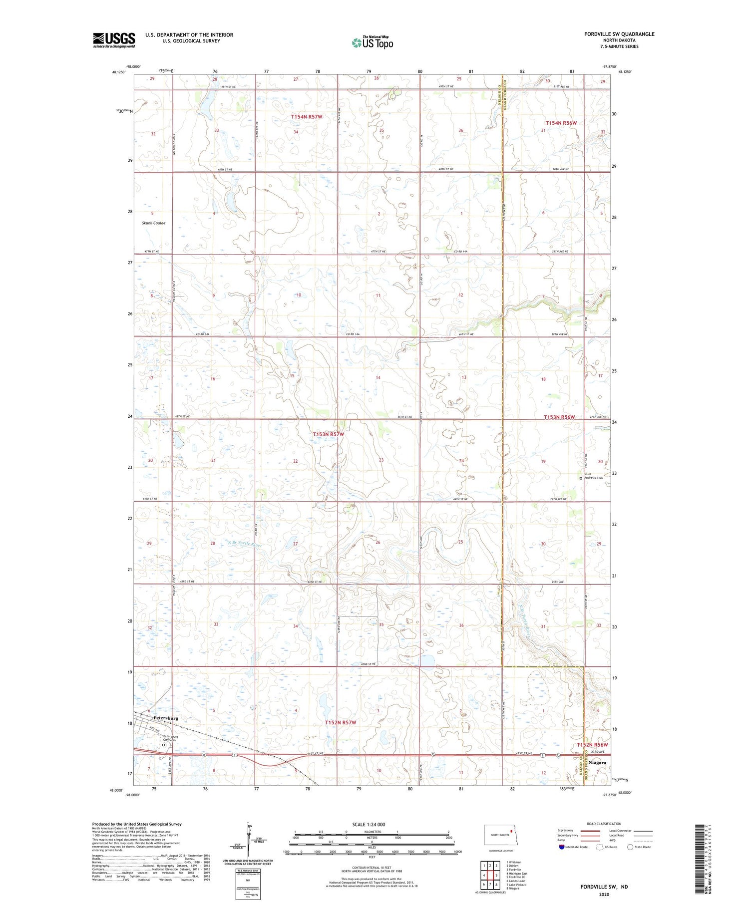 Fordville SW North Dakota US Topo Map Image