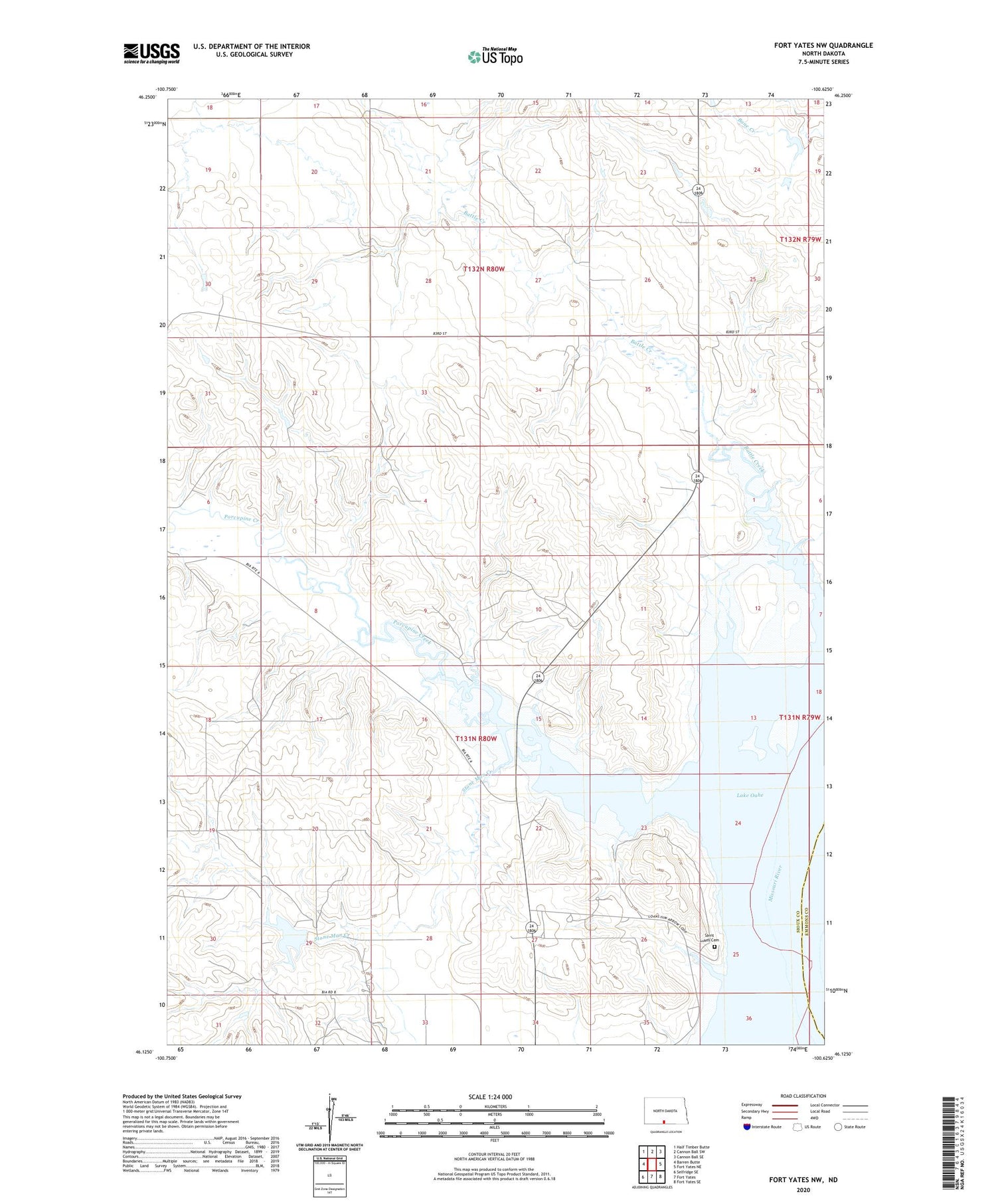 Fort Yates NW North Dakota US Topo Map Image