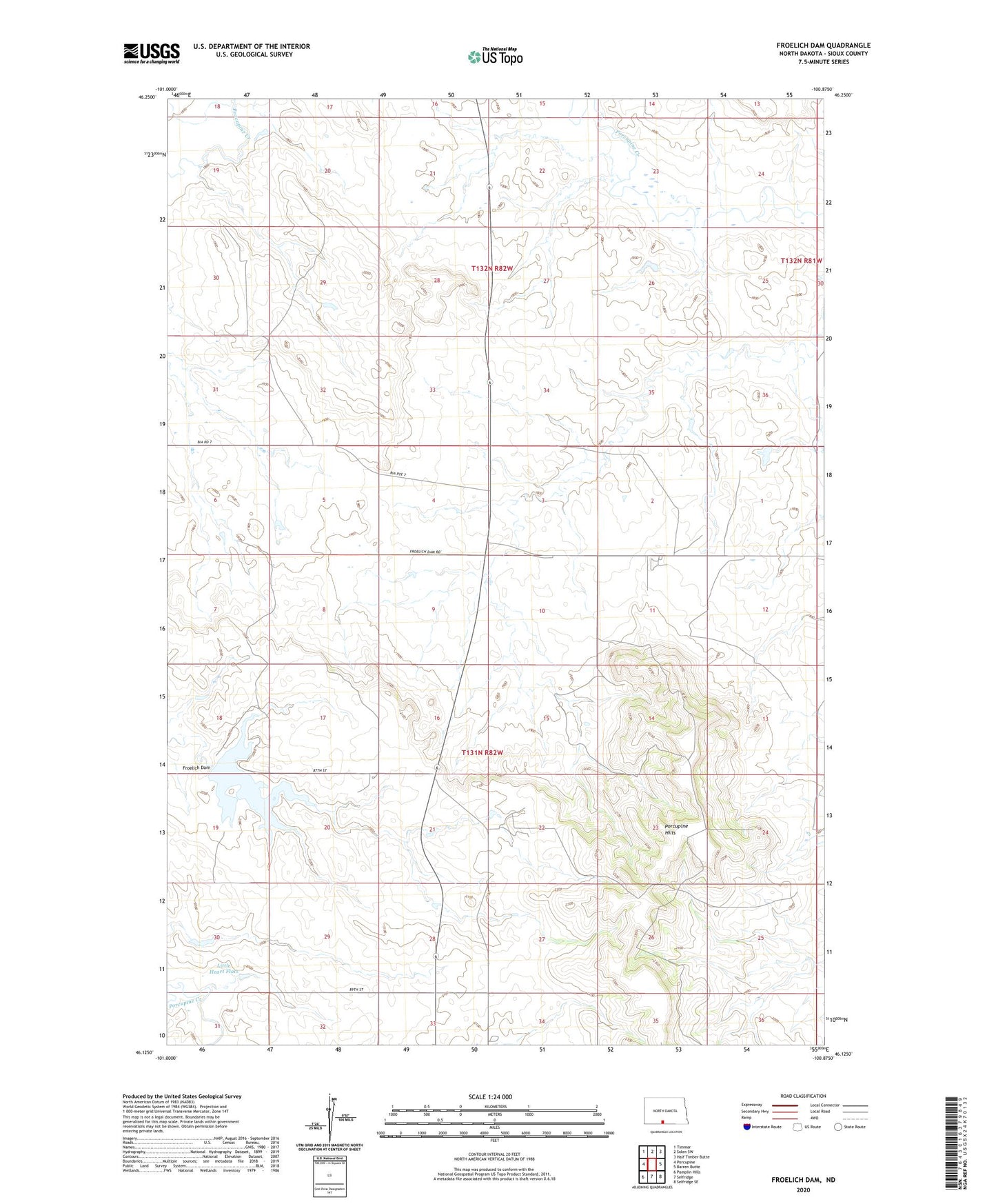 Froelich Dam North Dakota US Topo Map Image