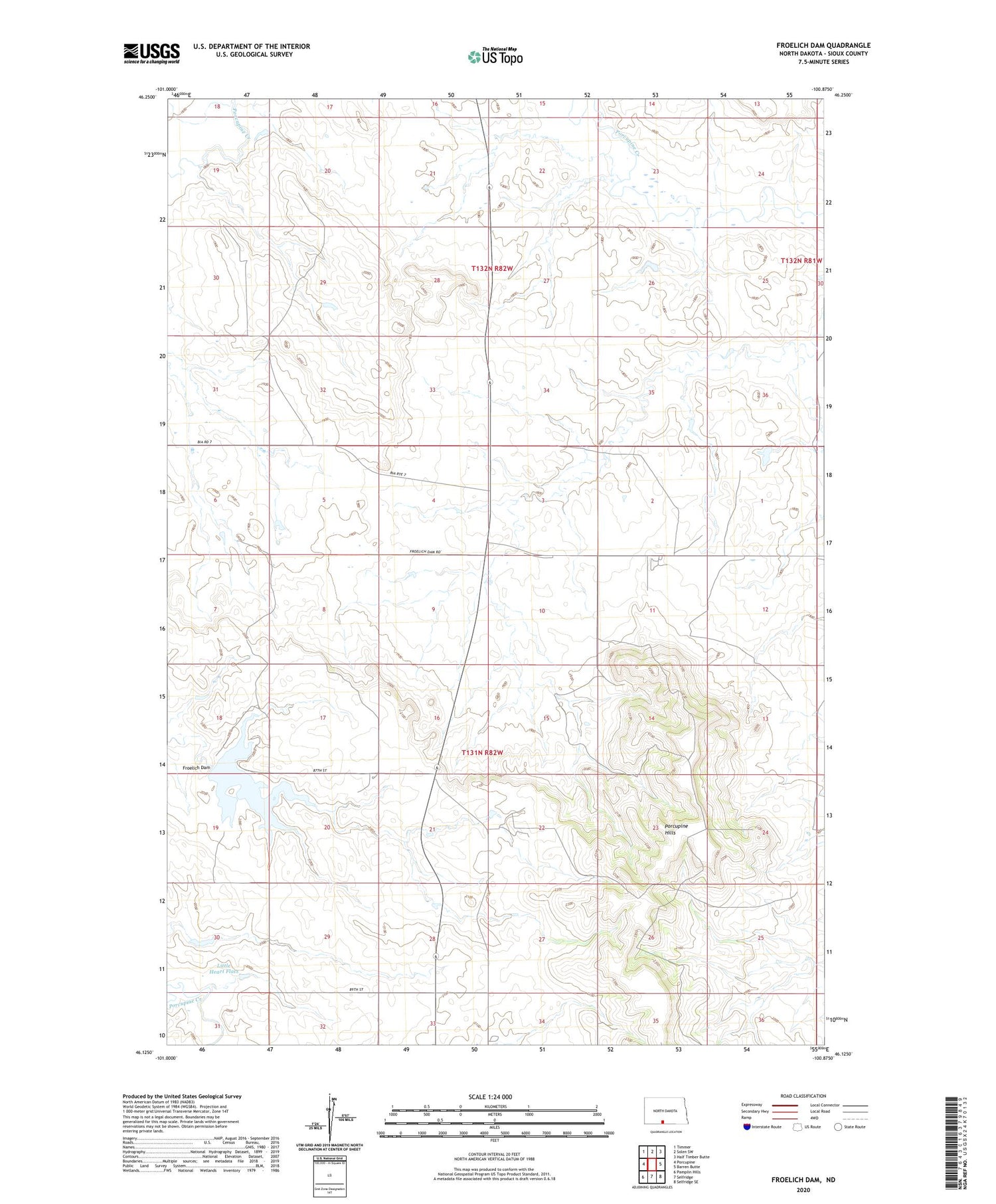 Froelich Dam North Dakota US Topo Map Image