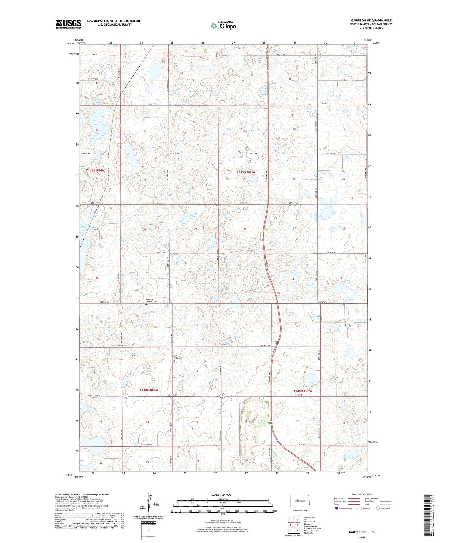 Garrison NE North Dakota US Topo Map Image