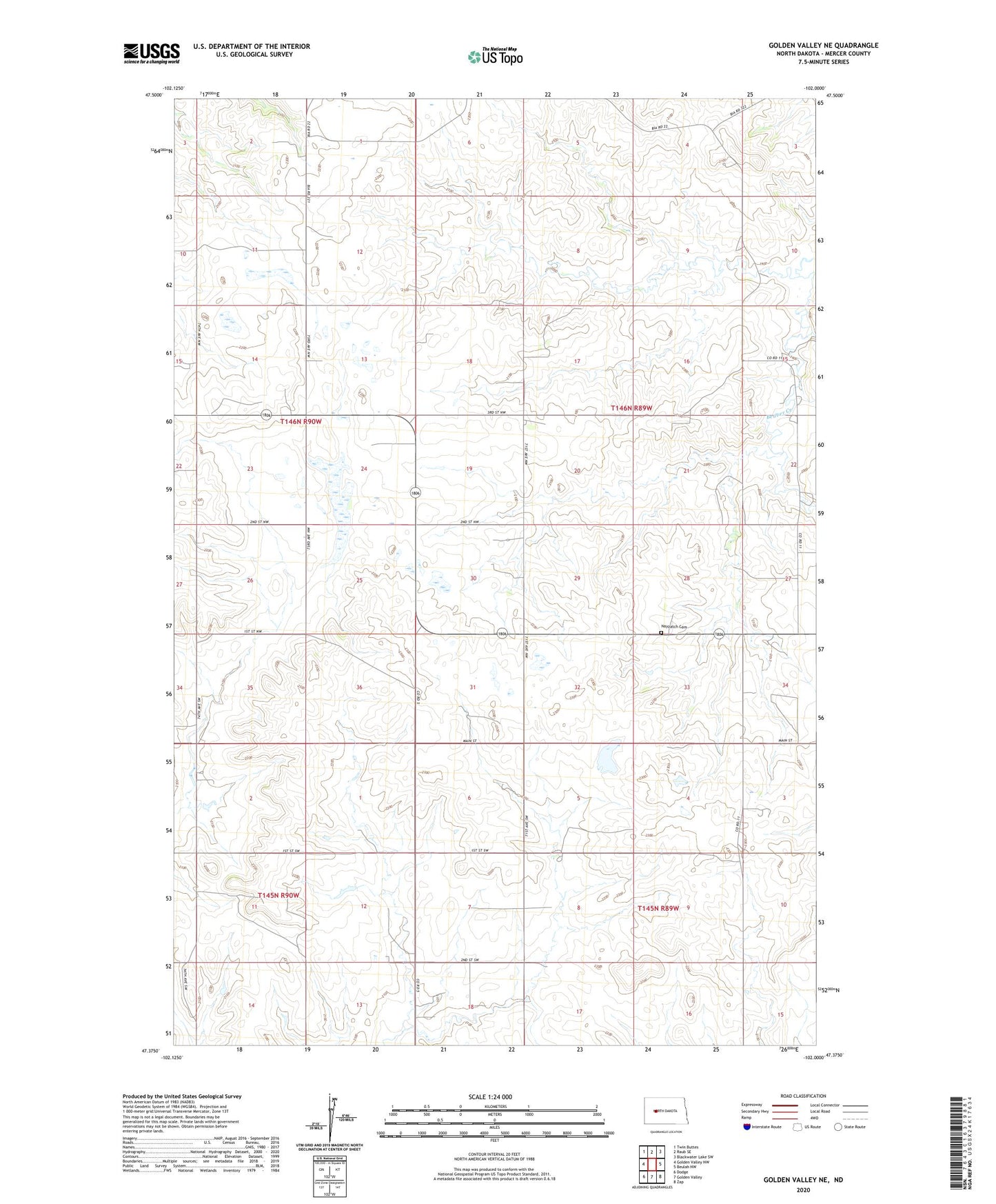 Golden Valley NE North Dakota US Topo Map Image
