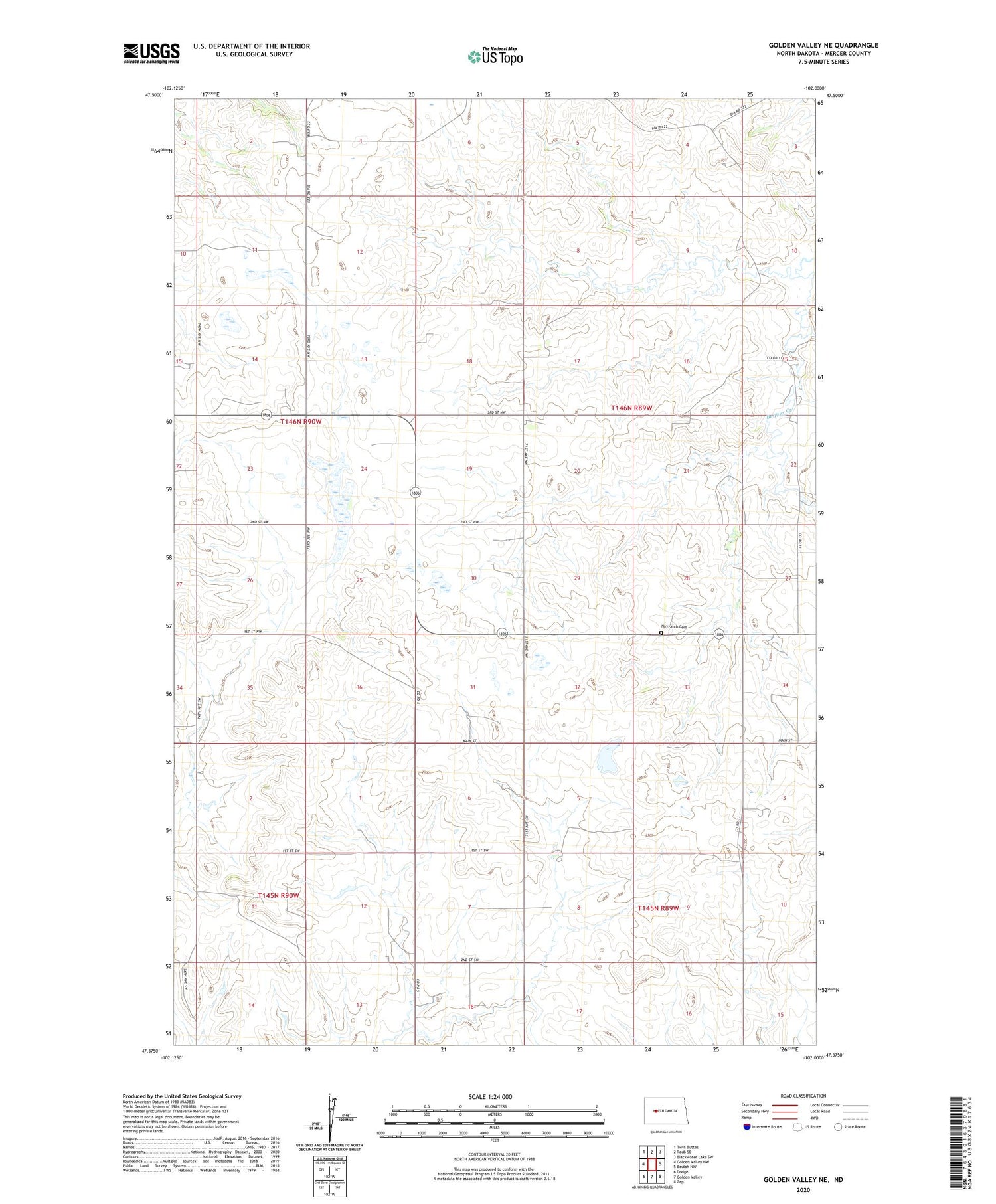 Golden Valley NE North Dakota US Topo Map Image