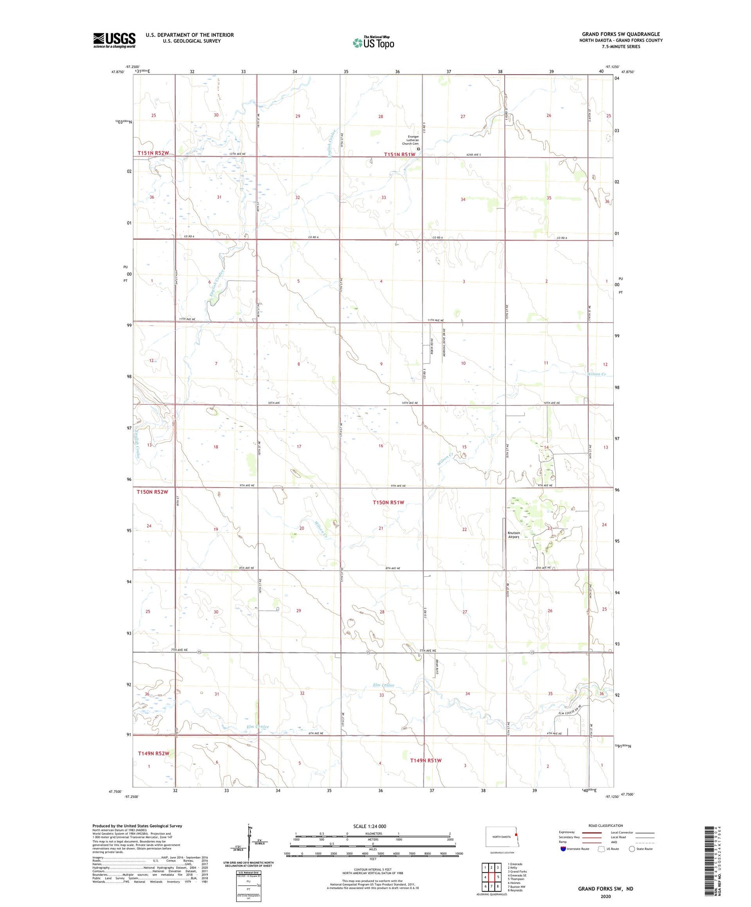 Grand Forks SW North Dakota US Topo Map Image