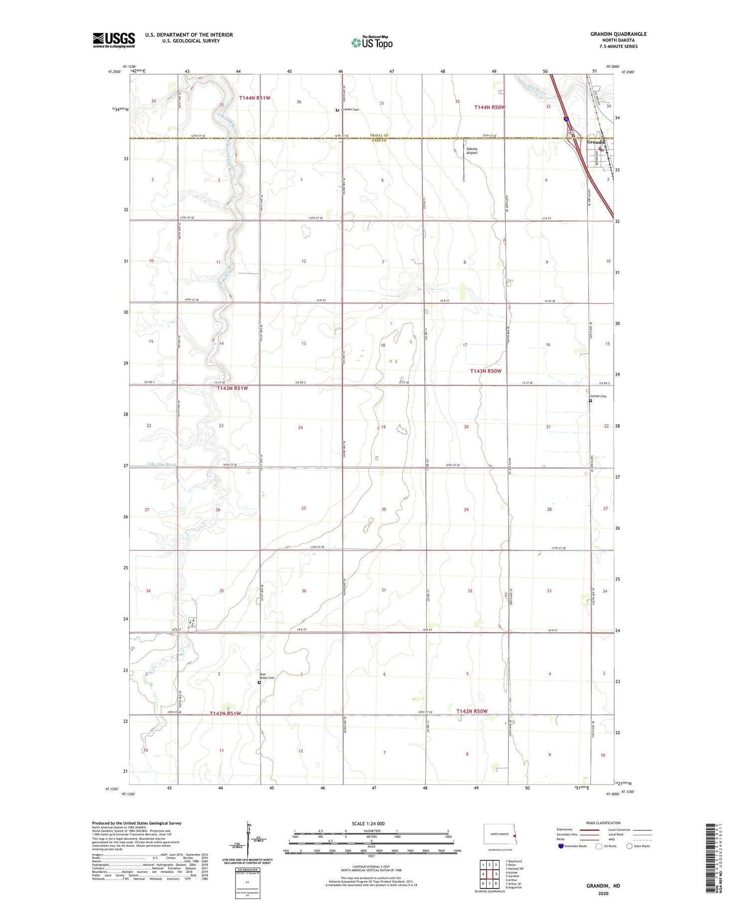 Grandin North Dakota US Topo Map Image