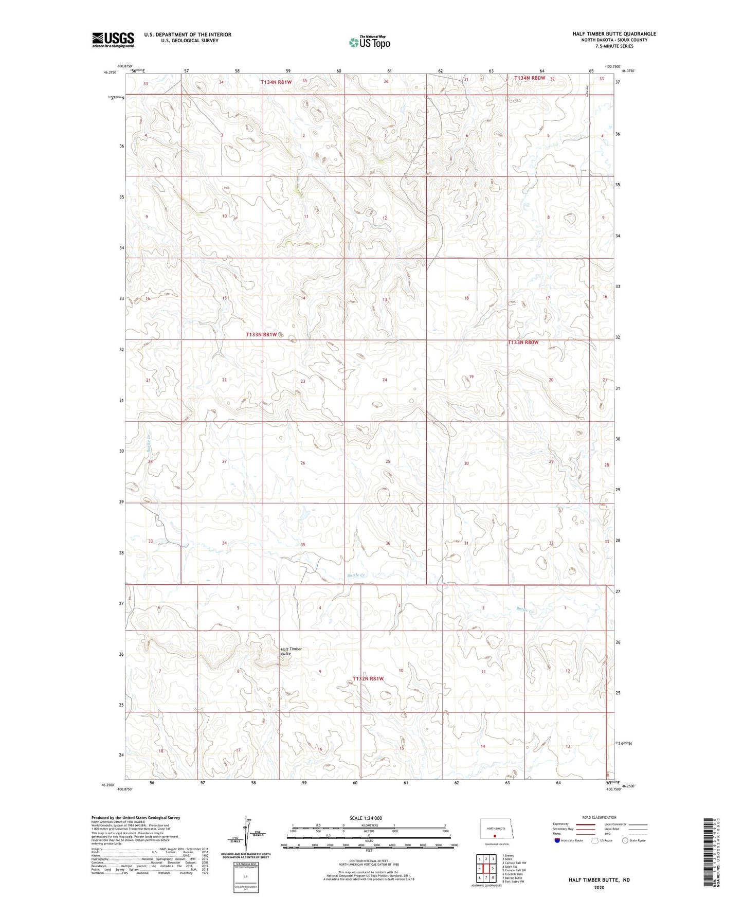 Half Timber Butte North Dakota US Topo Map Image