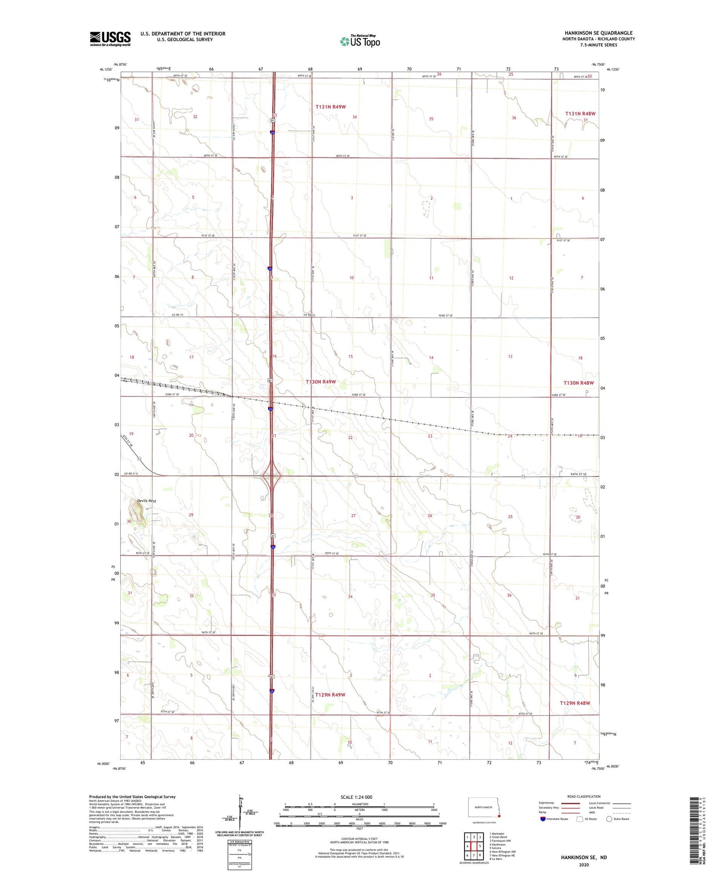 Hankinson SE North Dakota US Topo Map Image