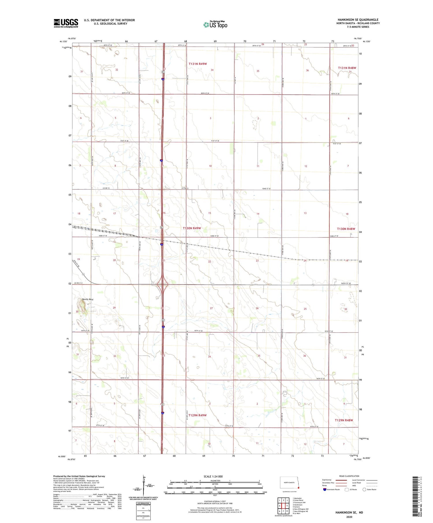 Hankinson SE North Dakota US Topo Map Image