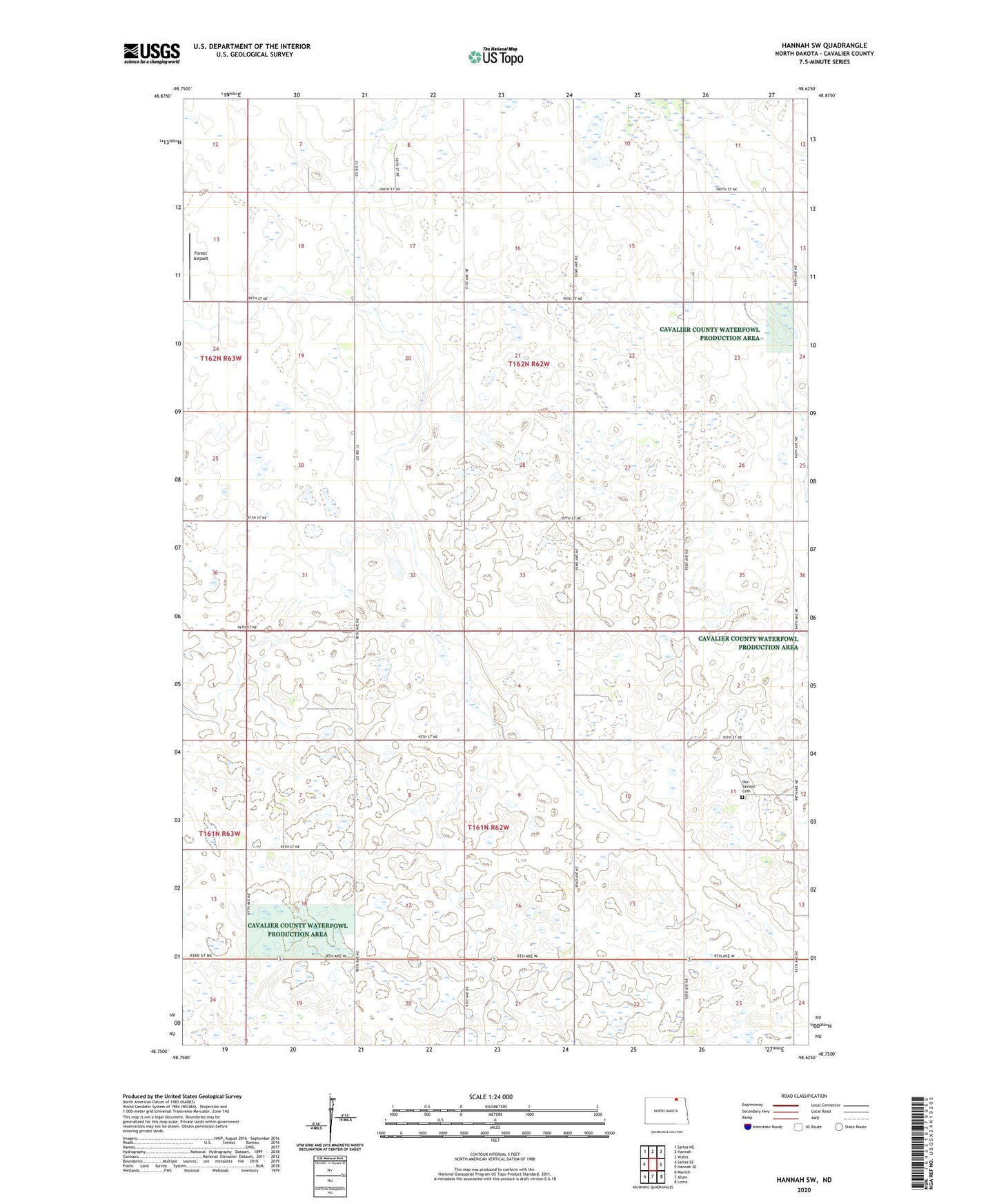 Hannah SW North Dakota US Topo Map Image